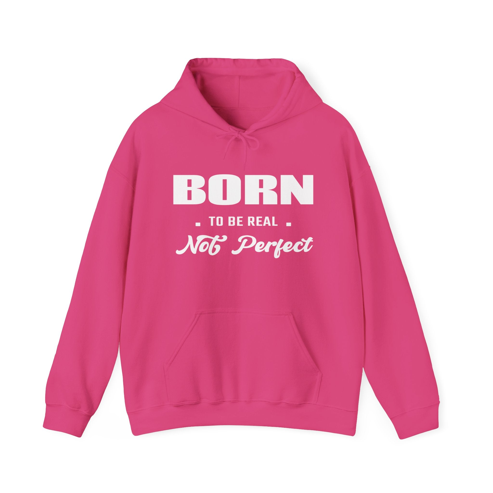 Born Real, Not Perfect, Cozy Unisex Heavy Blend Hooded Sweatshirt – Black