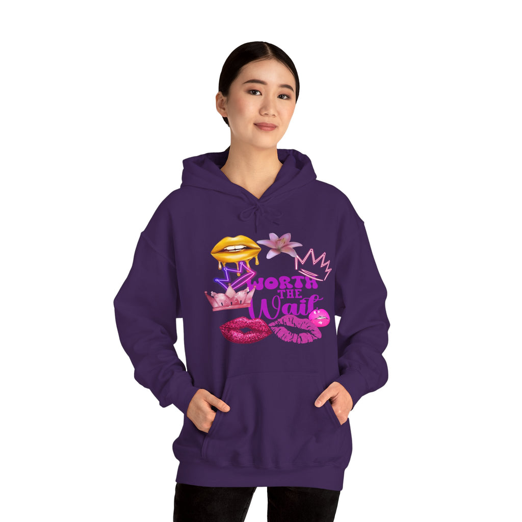 Worth the Wait Hoodie — Feminine Pink Lips & Floral Graphic Sweatshirt