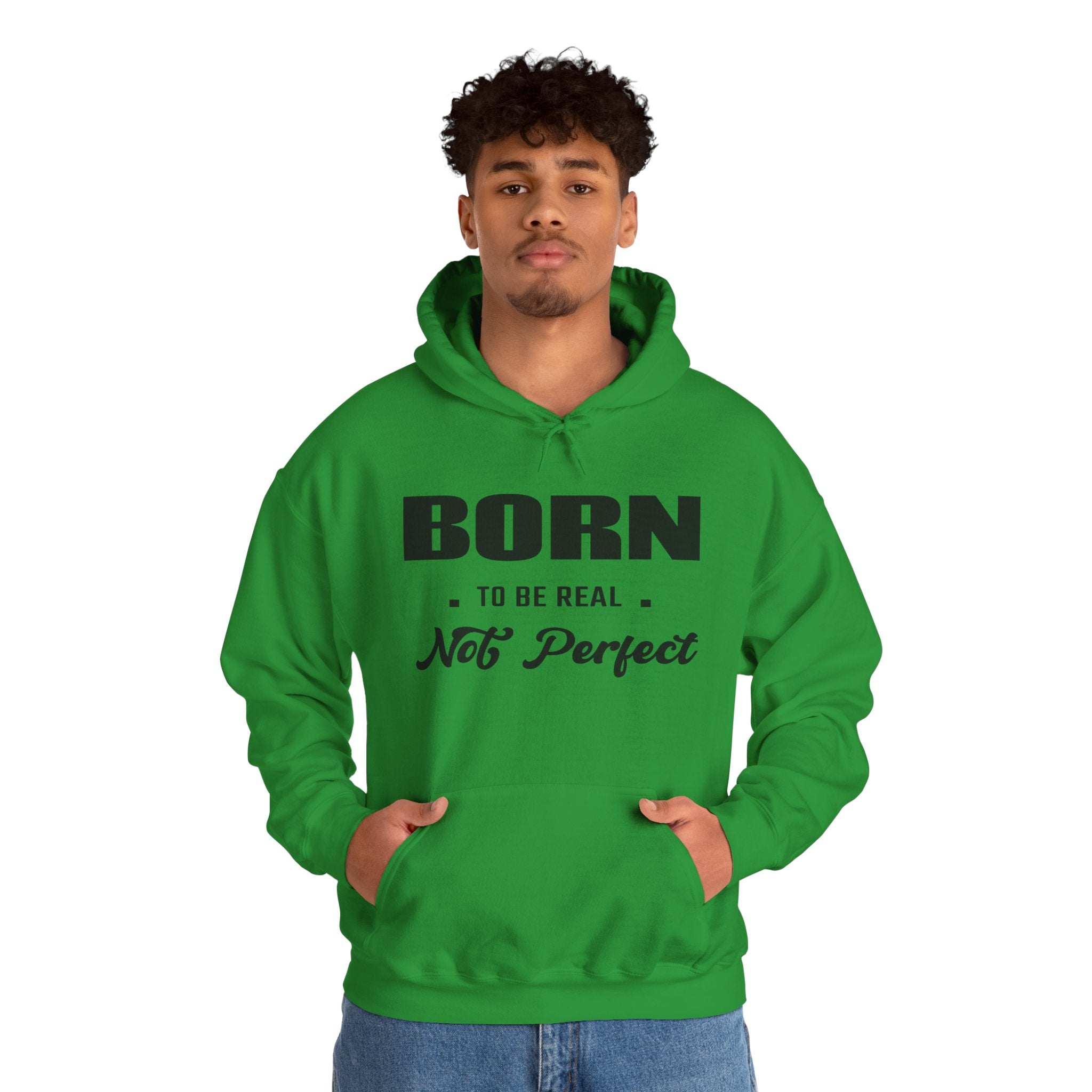 Born Real, Not Perfect, Cozy Unisex Heavy Blend Hooded Sweatshirt – White