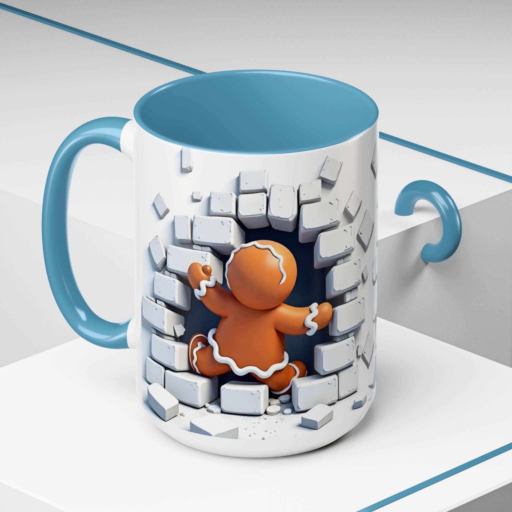 Gingerbread Brick Wall Breaker Mug — Cute Holiday Coffee Cup (15oz)