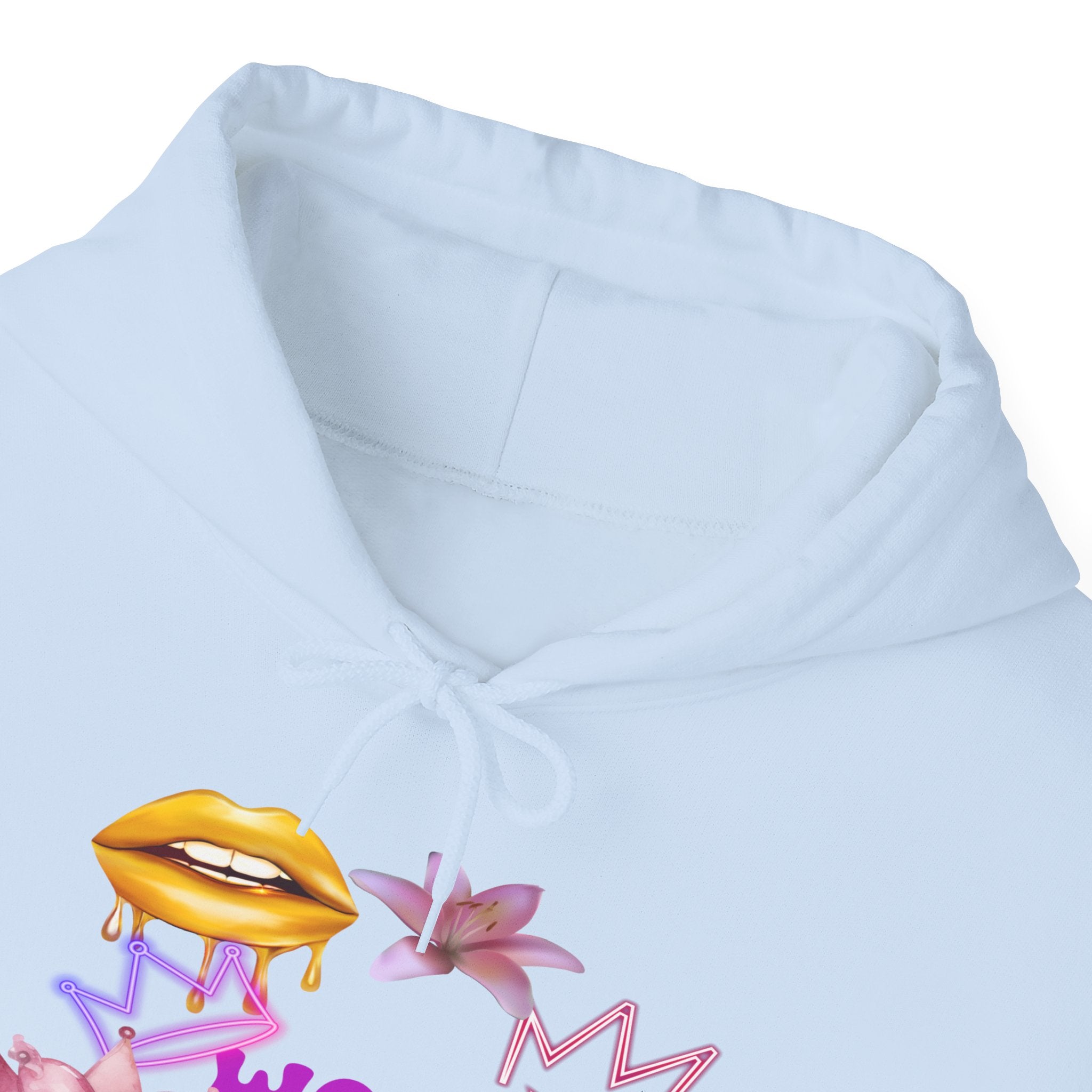 Worth the Wait Hoodie — Feminine Pink Lips & Floral Graphic Sweatshirt