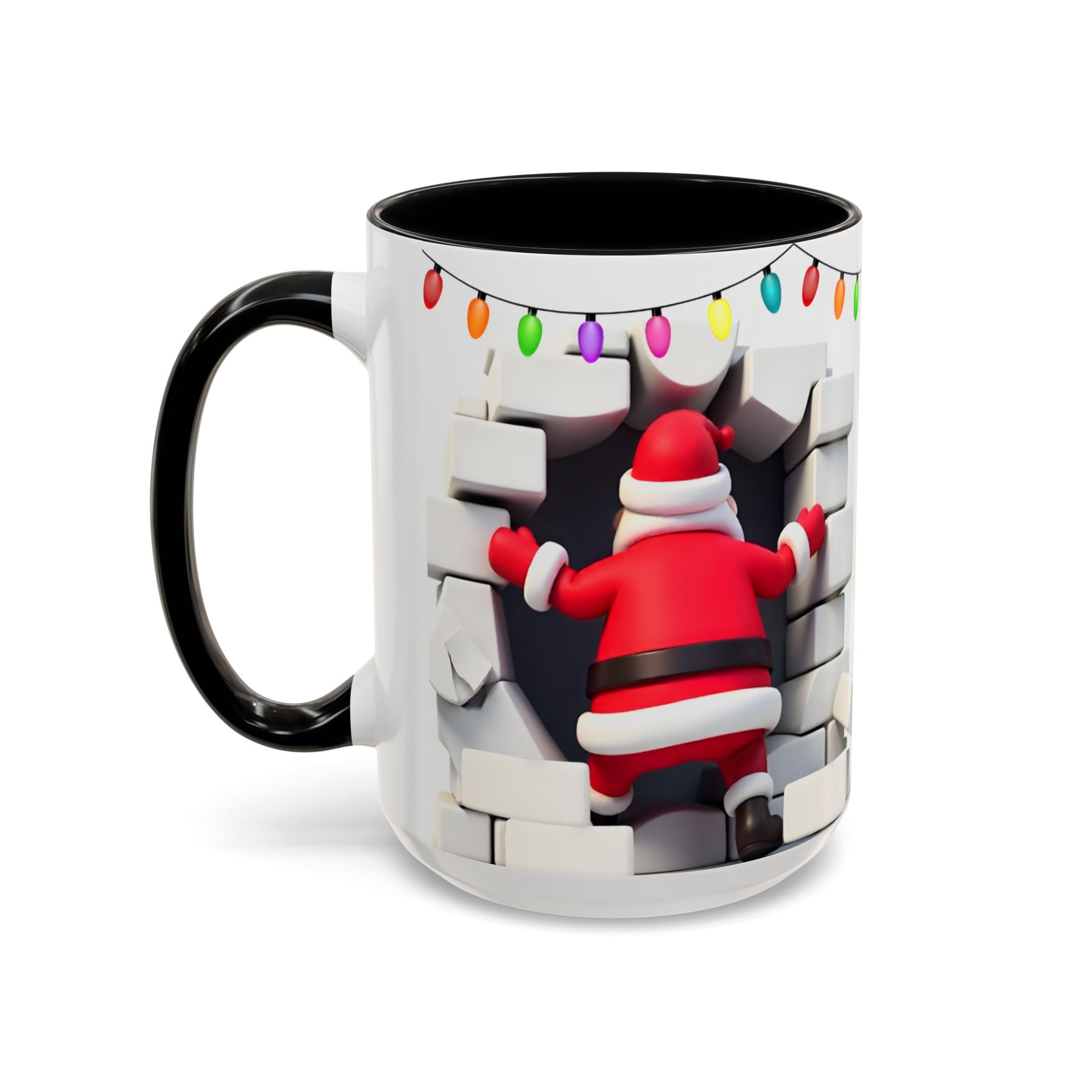 Santa Breaking Through Wall Accent Coffee Mug — Festive Christmas Holiday Gift (15oz)