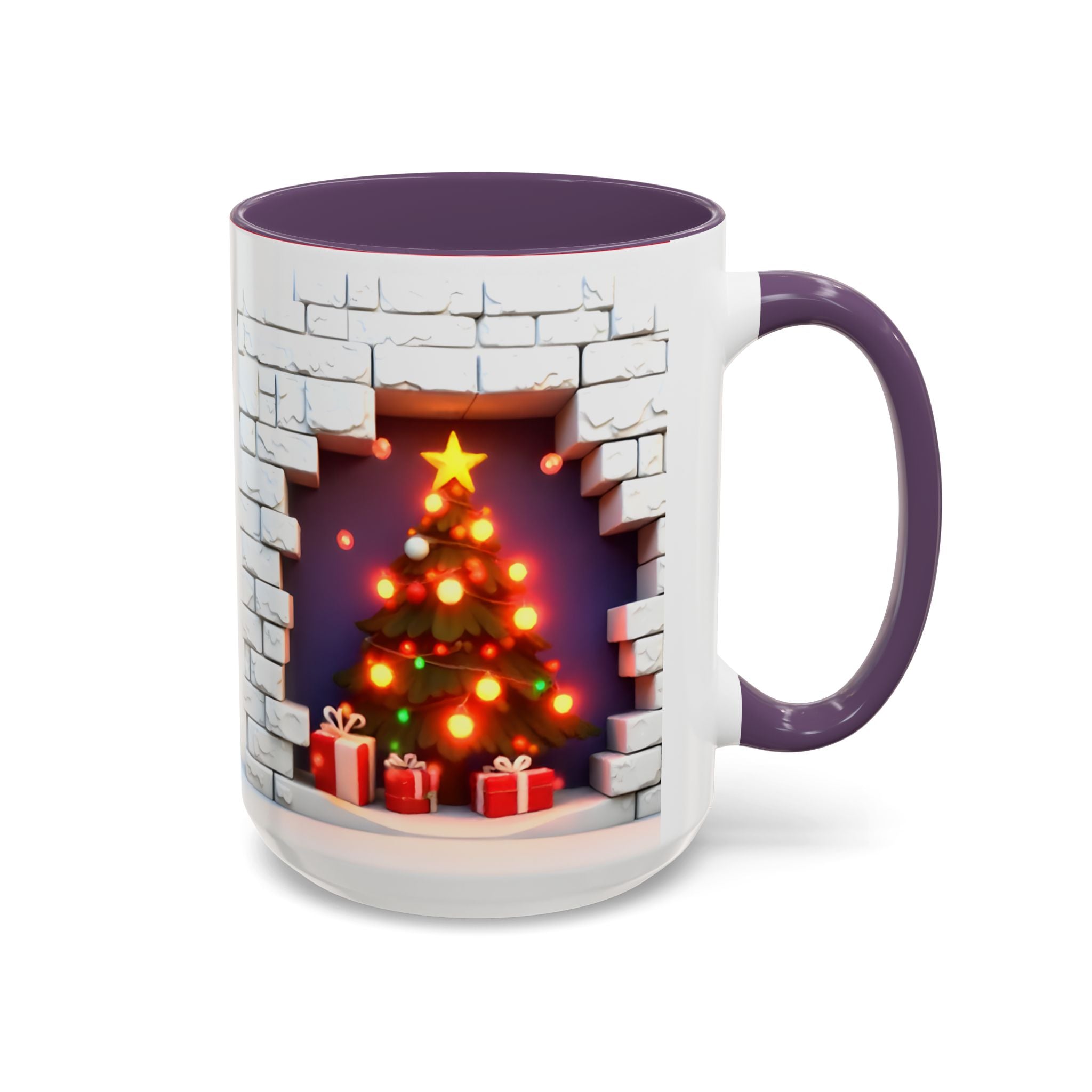 Christmas Tree Coffee Mug — Festive Fireplace Window Accent (15oz)
