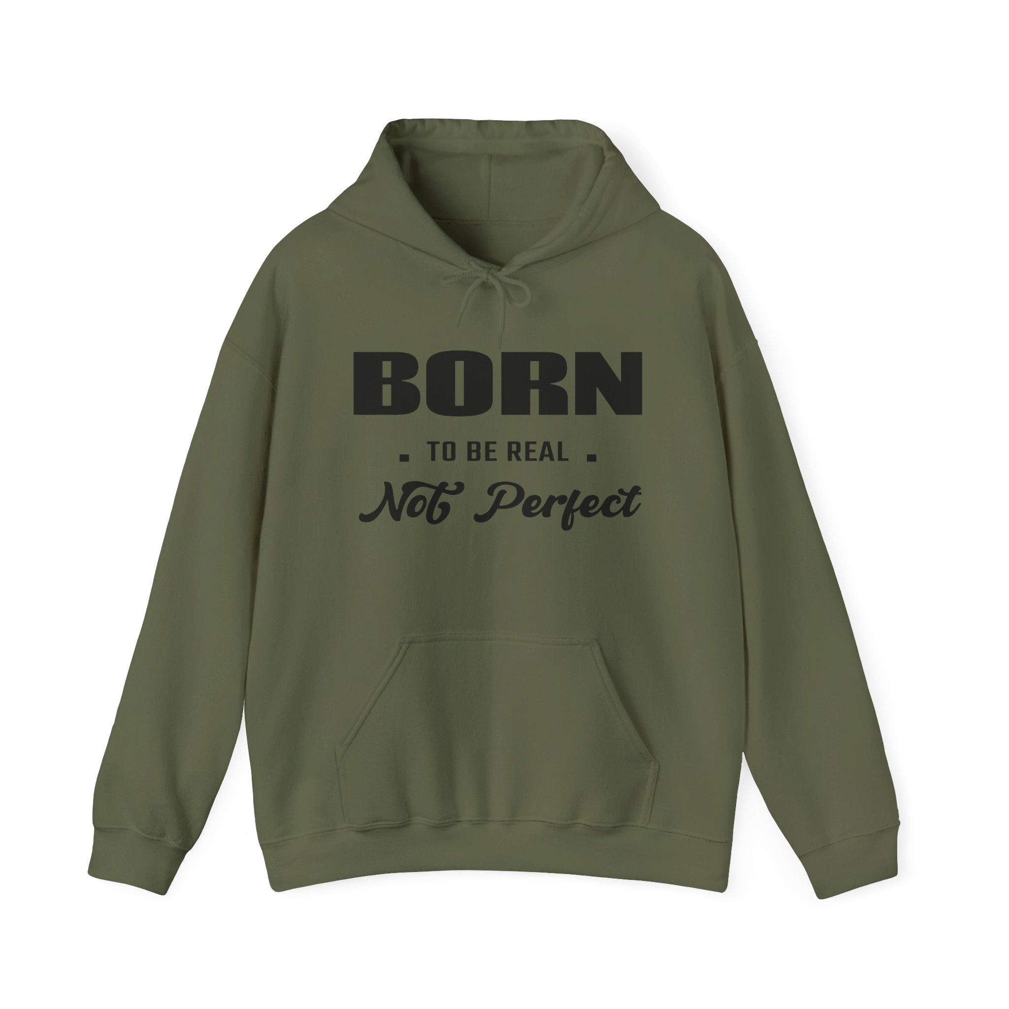 Born Real, Not Perfect, Cozy Unisex Heavy Blend Hooded Sweatshirt – White
