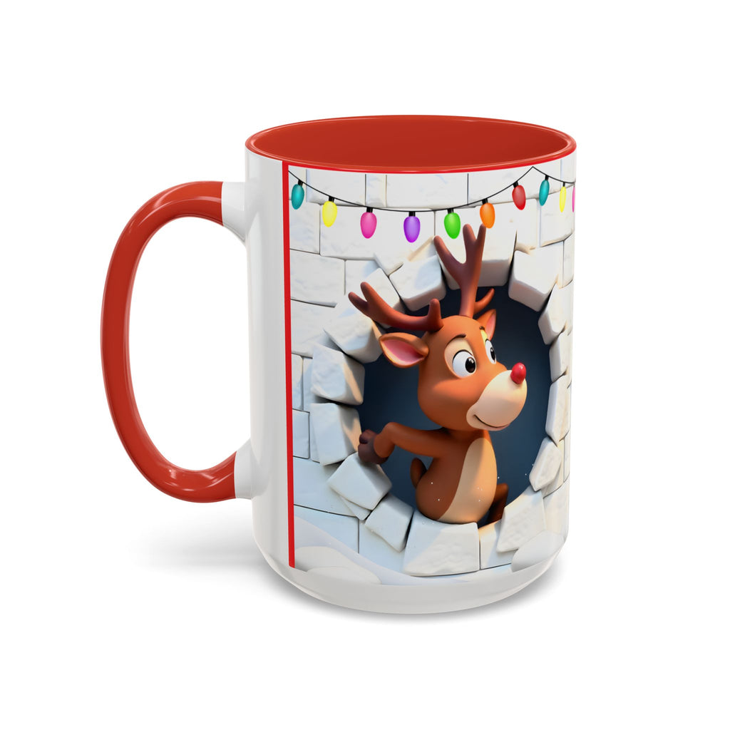 Christmas Reindeer Accent Coffee Mug – Cute Santa Chimney Break, Holiday Lights (15oz)