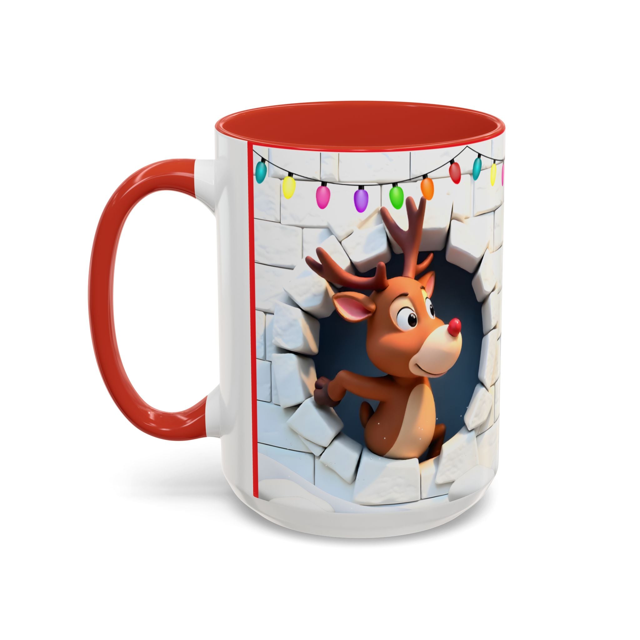 Christmas Reindeer Accent Coffee Mug – Cute Santa Chimney Break, Holiday Lights (15oz)