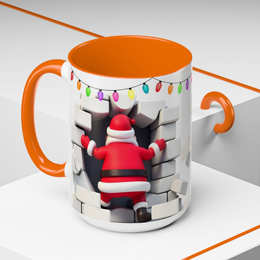 Santa Breaking Through Wall Accent Coffee Mug — Festive Christmas Holiday Gift (15oz)