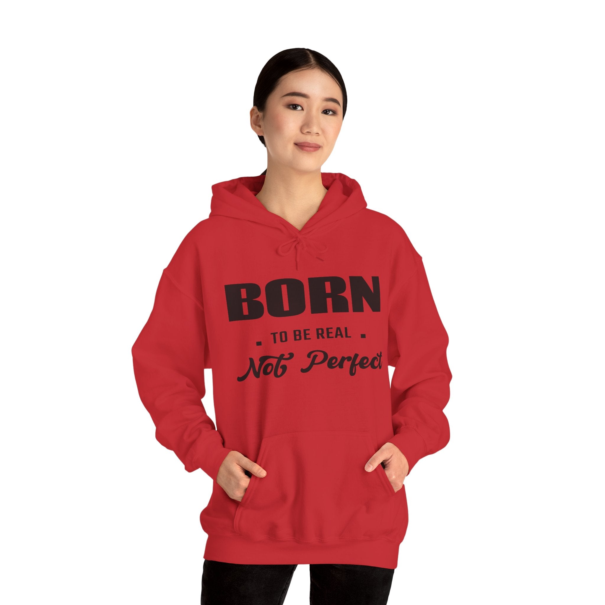 Born Real, Not Perfect, Cozy Unisex Heavy Blend Hooded Sweatshirt – White