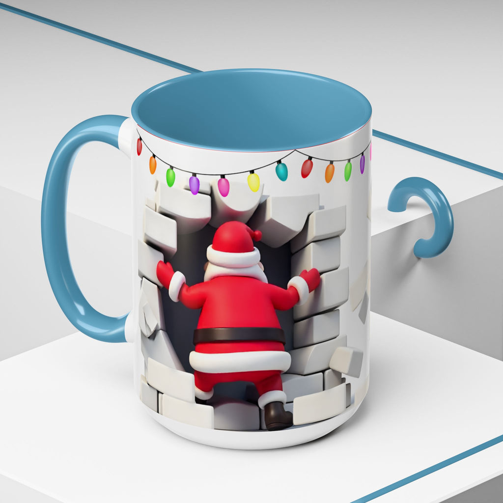 Santa Breaking Through Wall Accent Coffee Mug — Festive Christmas Holiday Gift (15oz)