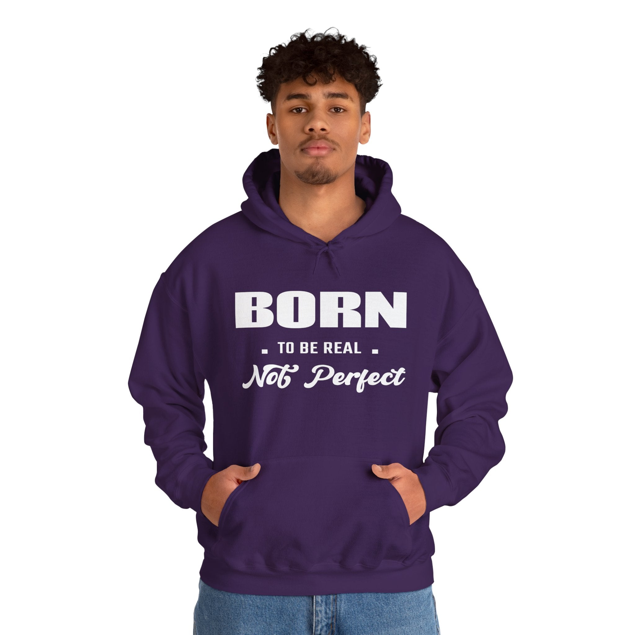 Born Real, Not Perfect, Cozy Unisex Heavy Blend Hooded Sweatshirt – Black