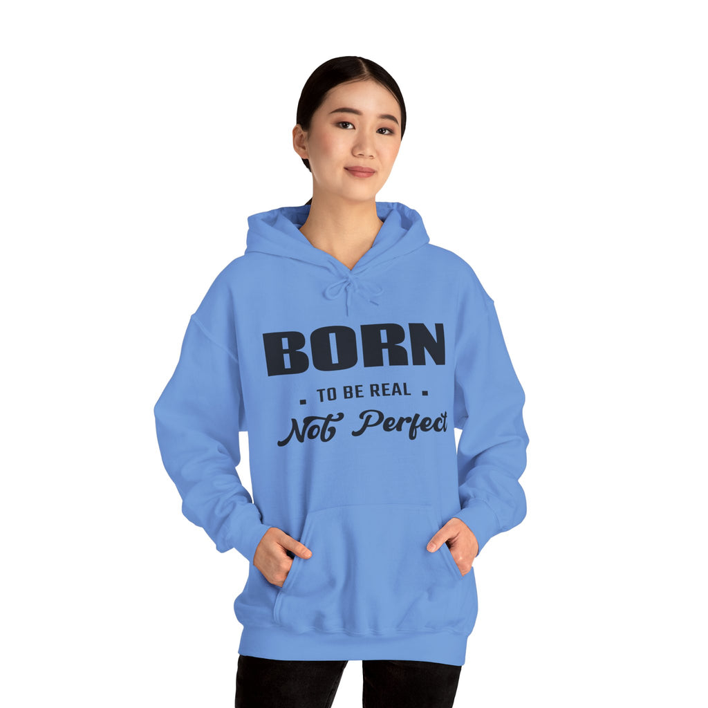Born Real, Not Perfect, Cozy Unisex Heavy Blend Hooded Sweatshirt – White