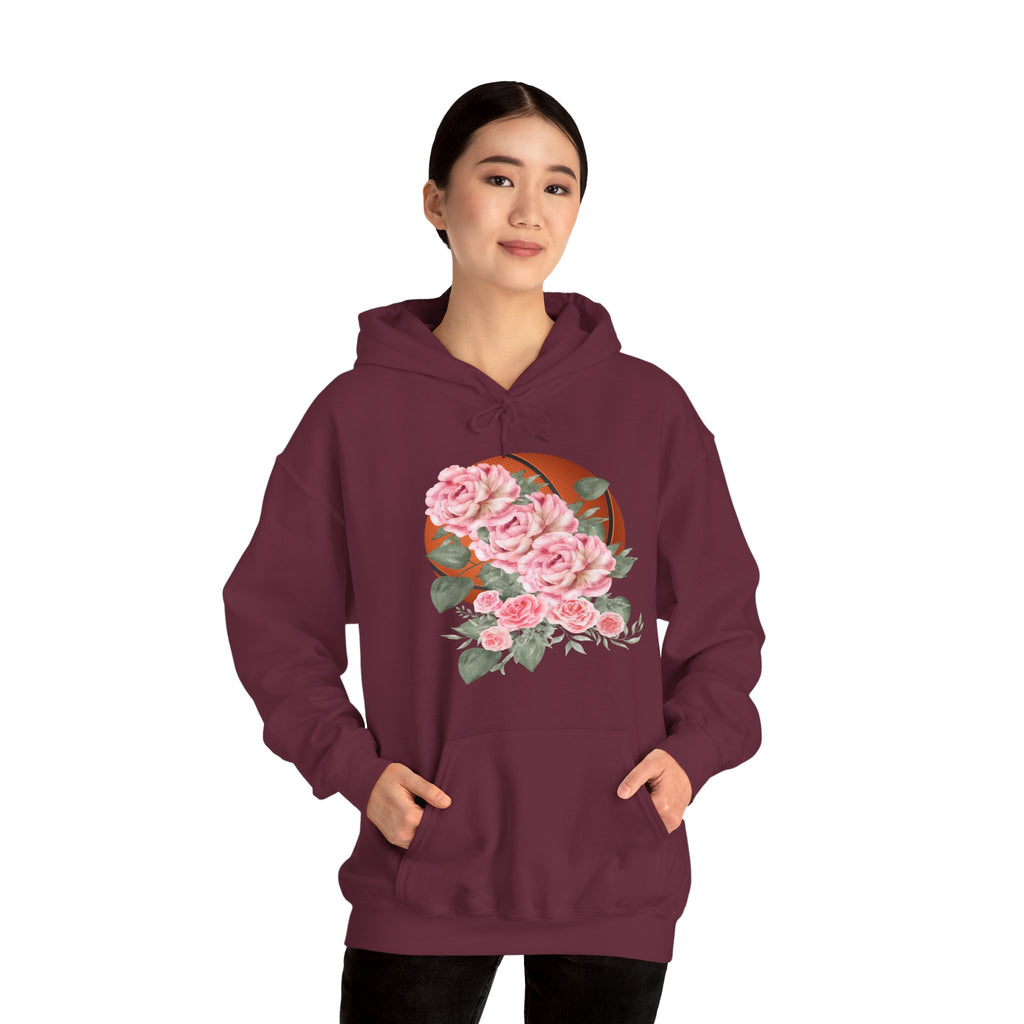 Basketball Floral Vintage Unisex Cozy Hooded Sweatshirt, Gift for Basketball Lovers