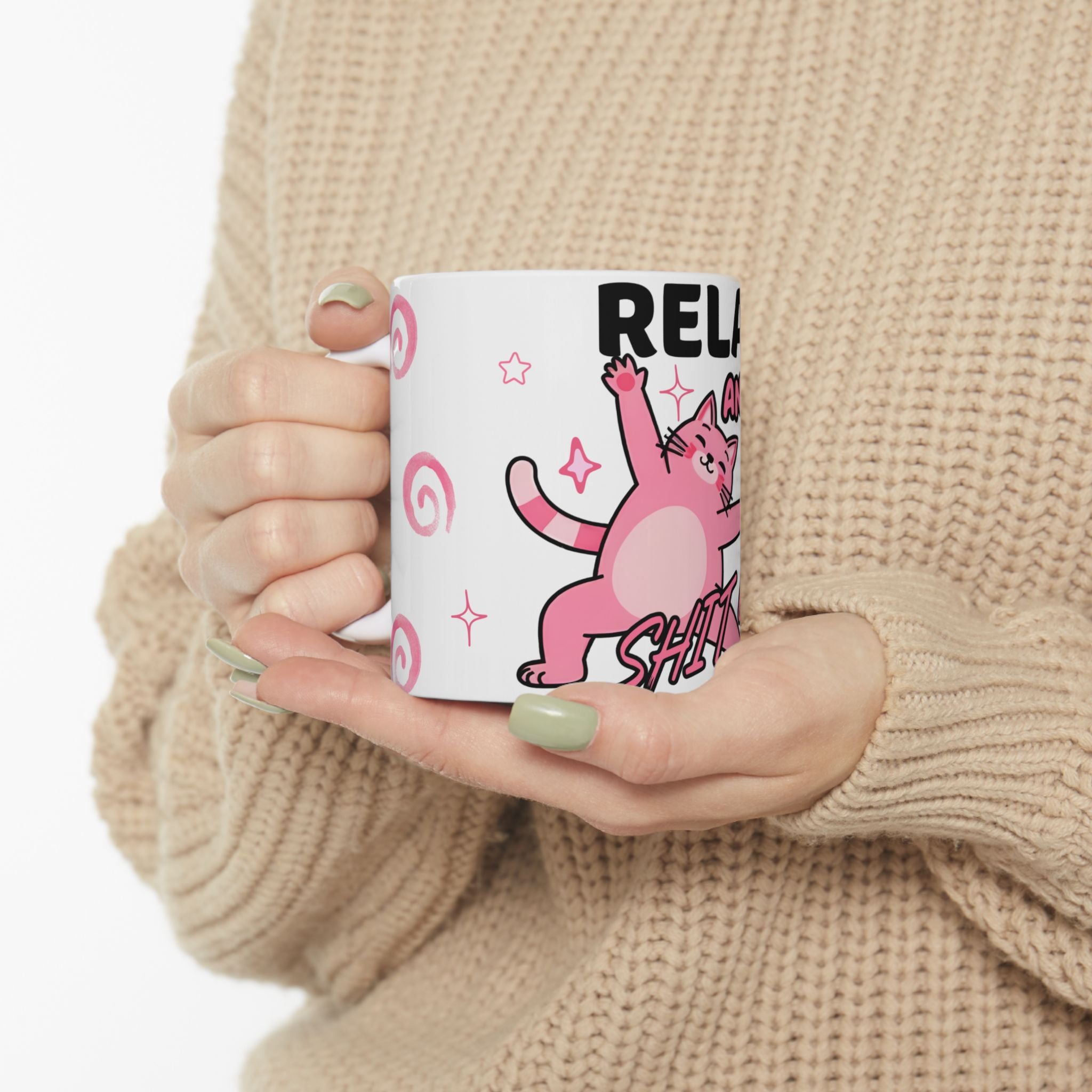 Funny Cat Quote Ceramic Mug - Relax and Let That Shit Go