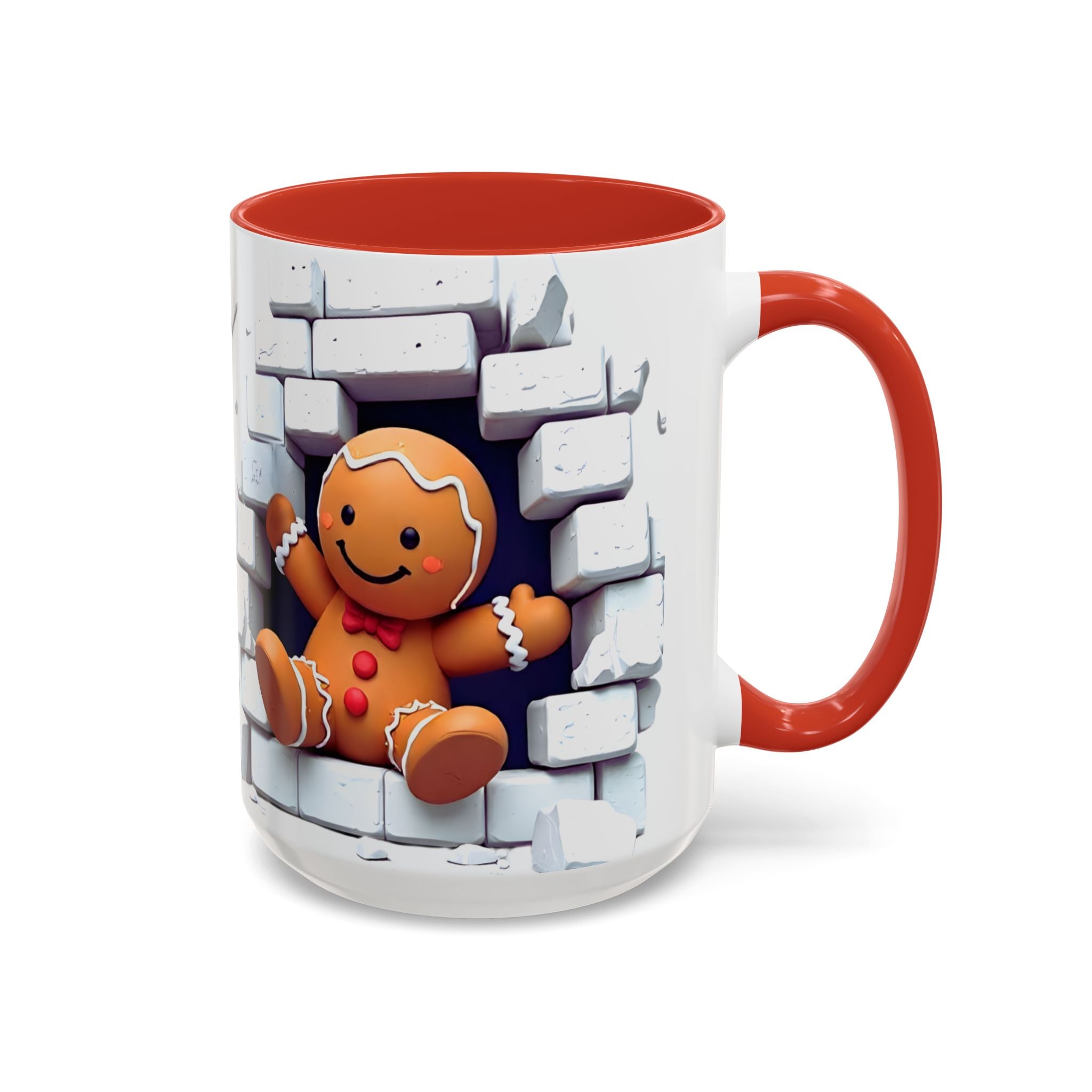Gingerbread Brick Wall Breaker Mug — Cute Holiday Coffee Cup (15oz)