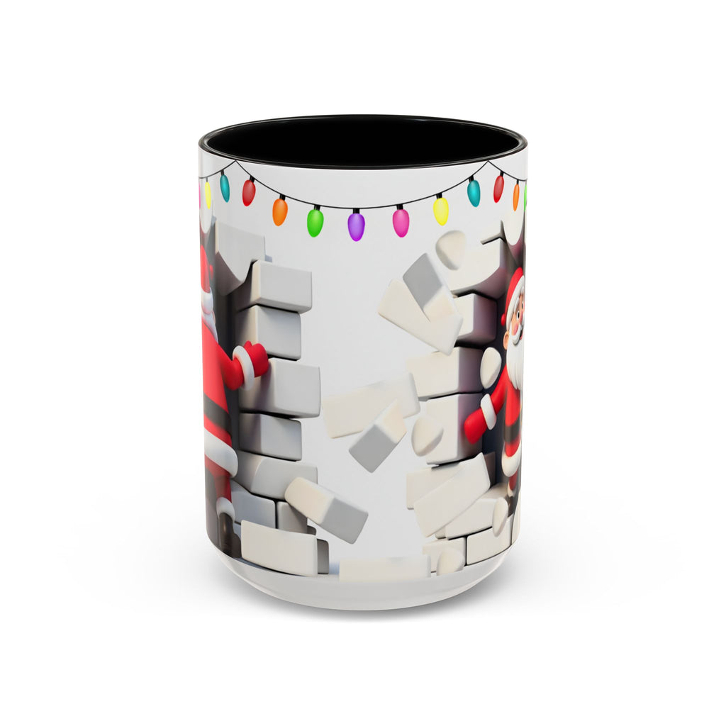 Santa Breaking Through Wall Accent Coffee Mug — Festive Christmas Holiday Gift (15oz)