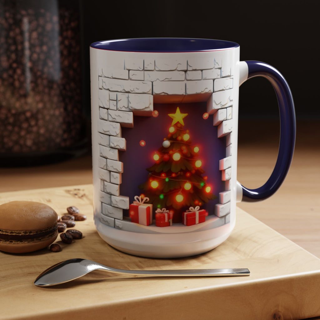 Christmas Tree Coffee Mug — Festive Fireplace Window Accent (15oz)