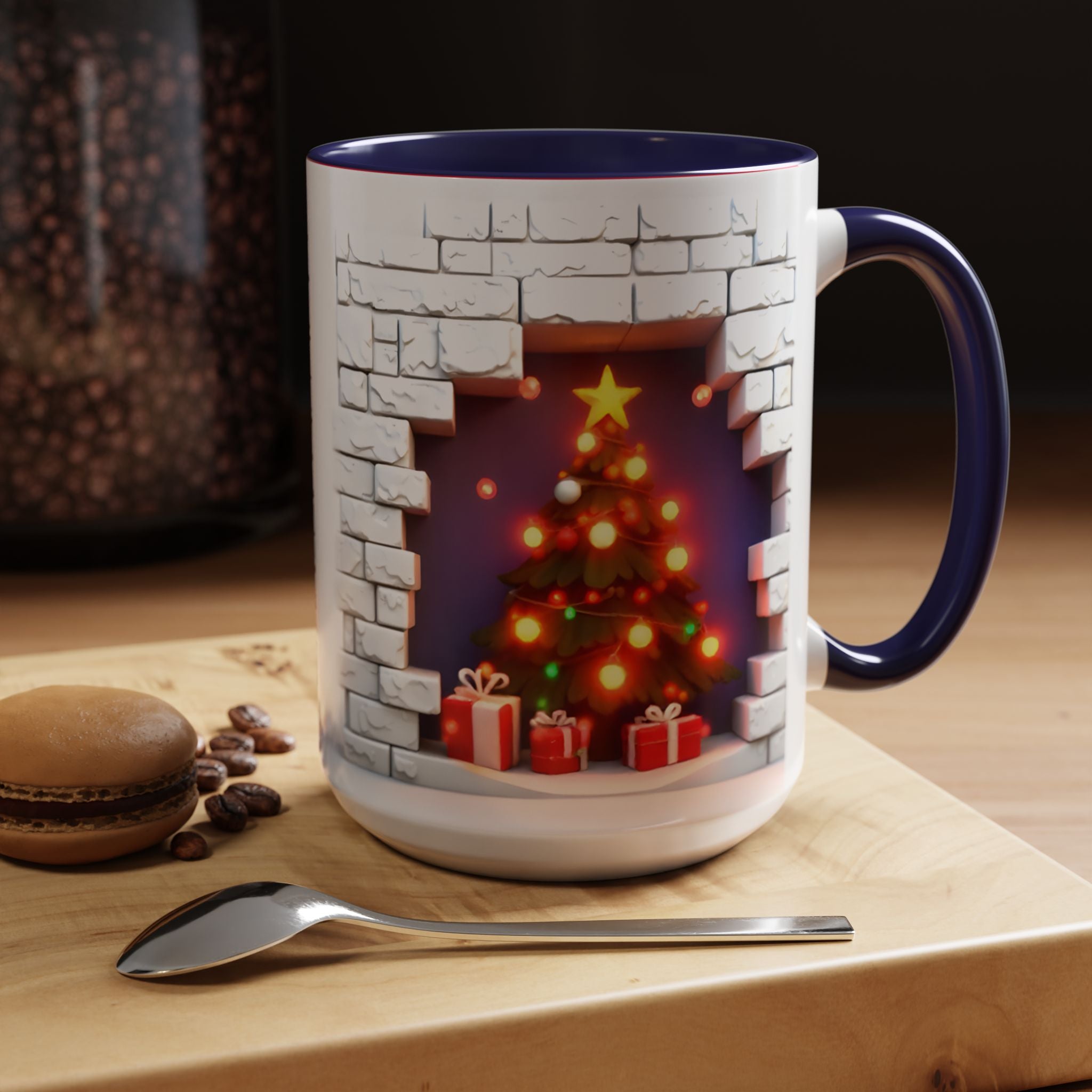 Christmas Tree Coffee Mug — Festive Fireplace Window Accent (15oz)
