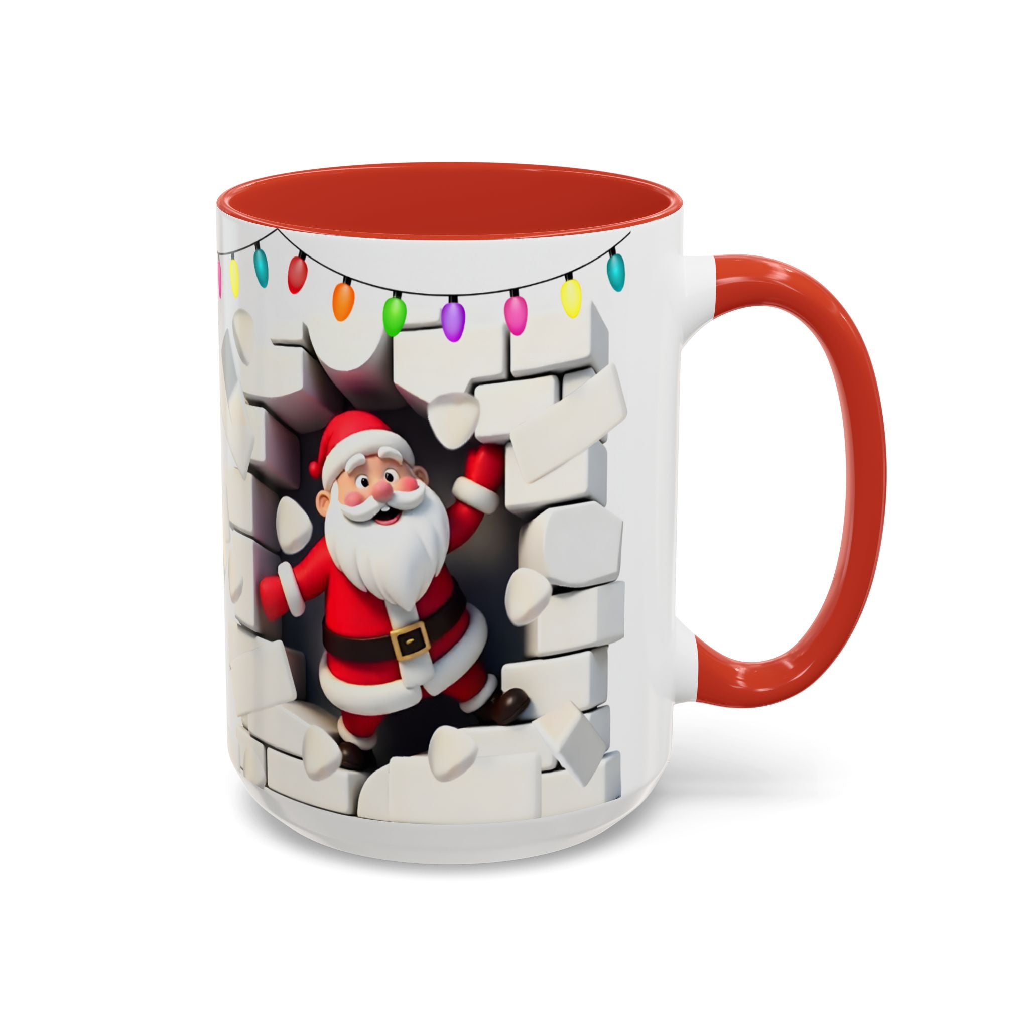 Santa Breaking Through Wall Accent Coffee Mug — Festive Christmas Holiday Gift (15oz)