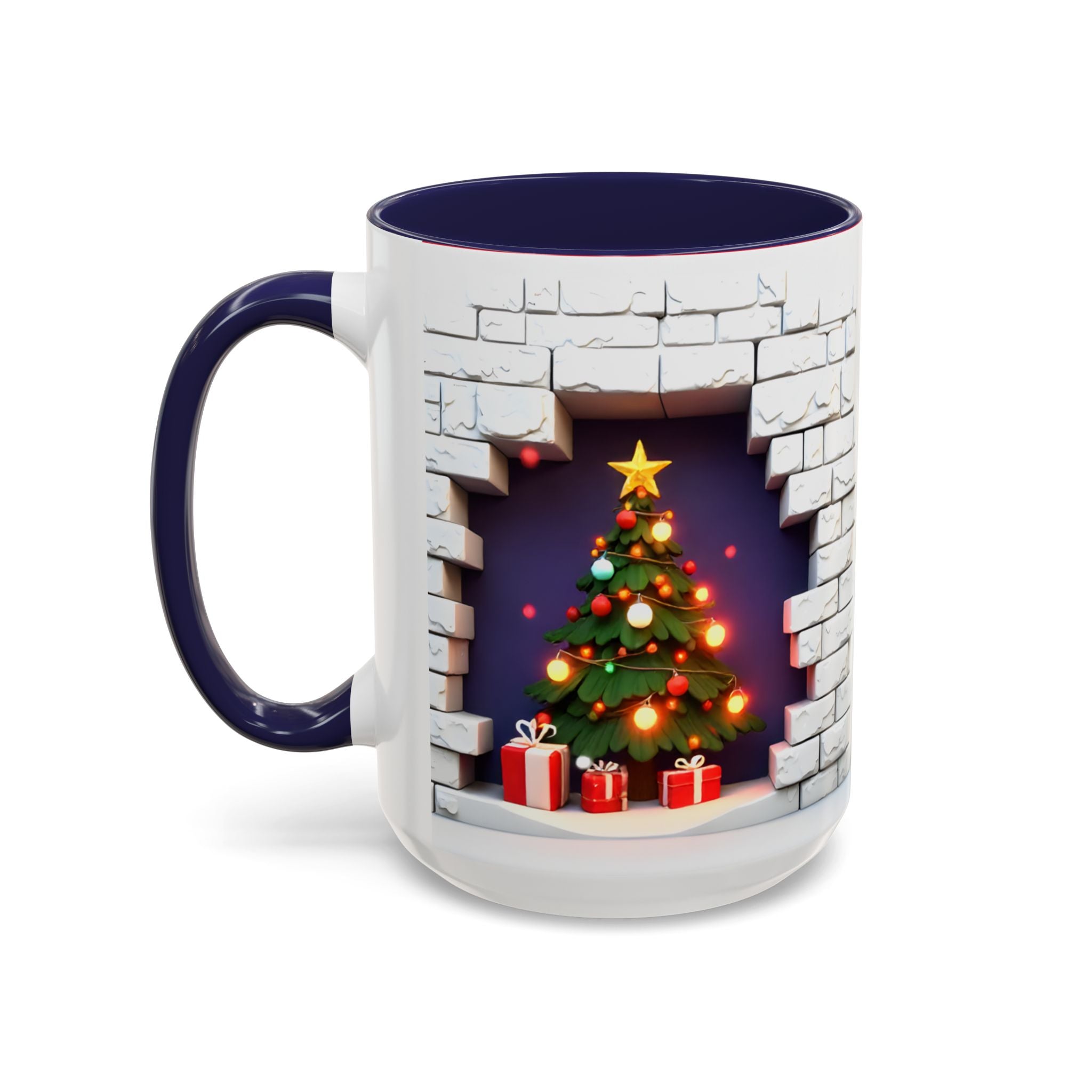 Christmas Tree Coffee Mug — Festive Fireplace Window Accent (15oz)
