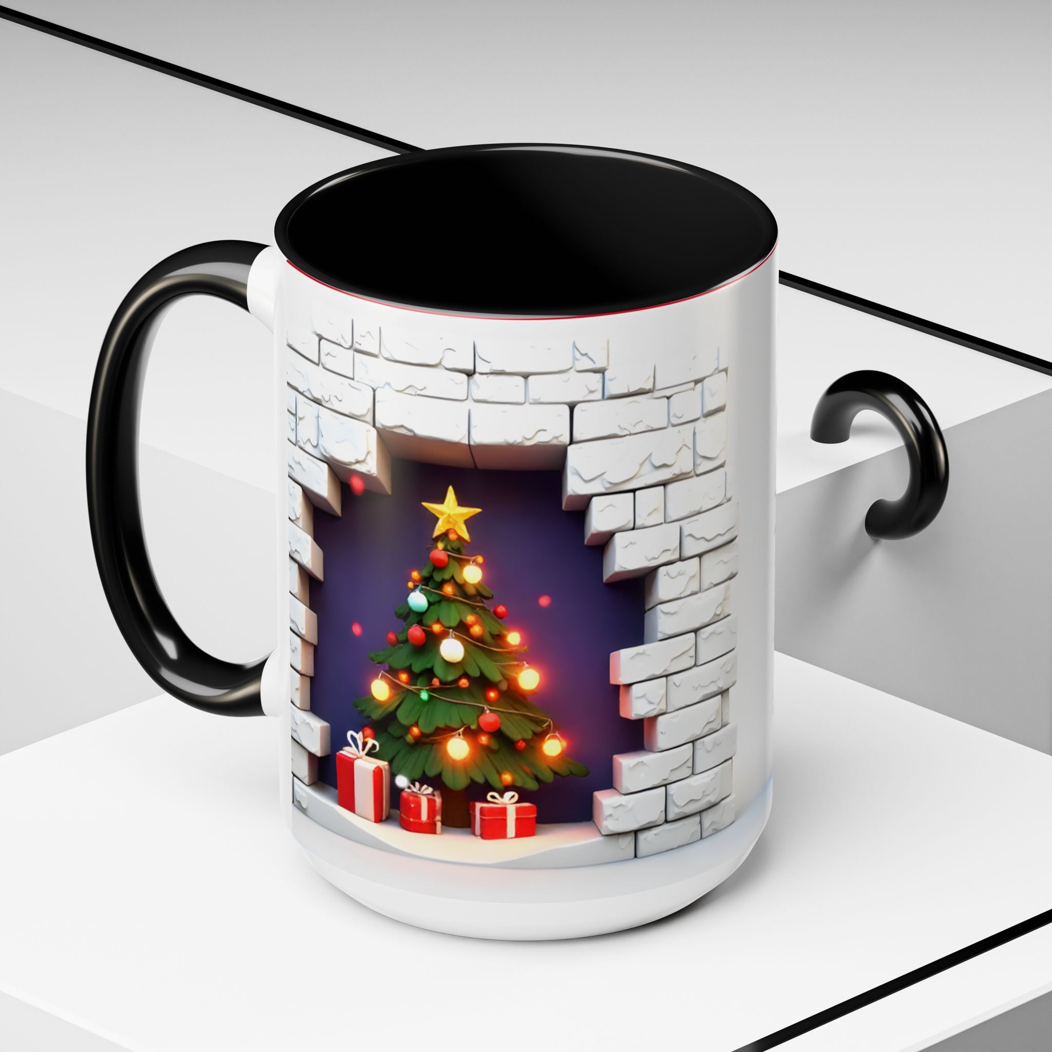 Christmas Tree Coffee Mug — Festive Fireplace Window Accent (15oz)