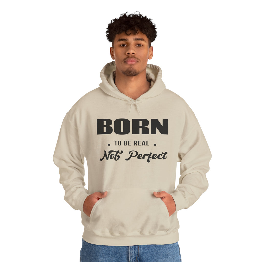 Born Real, Not Perfect, Cozy Unisex Heavy Blend Hooded Sweatshirt – White