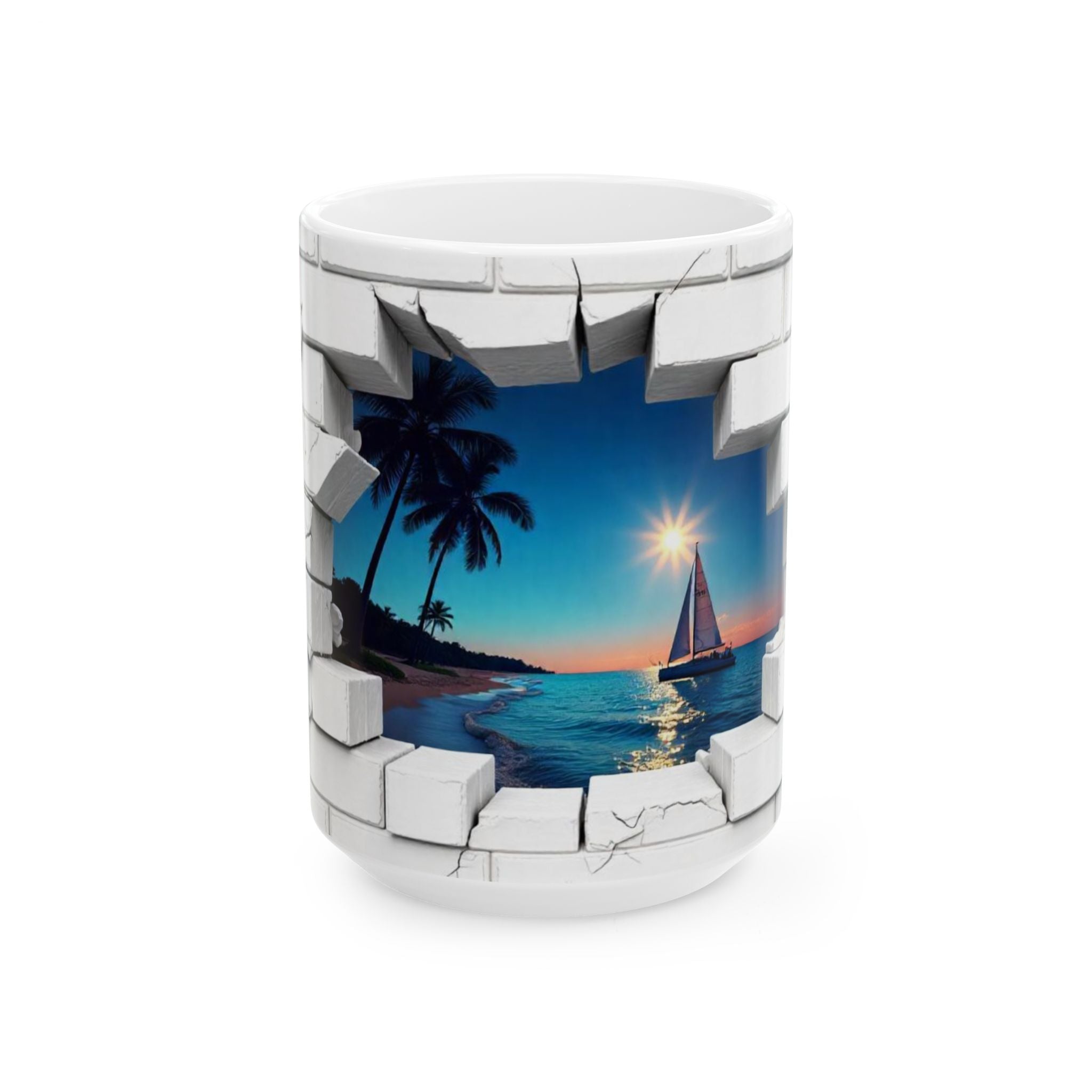 Sailing Sunset Ceramic Mug, Beach Lover Gift, Ocean-Themed Coffee Cup, Relaxing Vibes, Home & Office Décor
