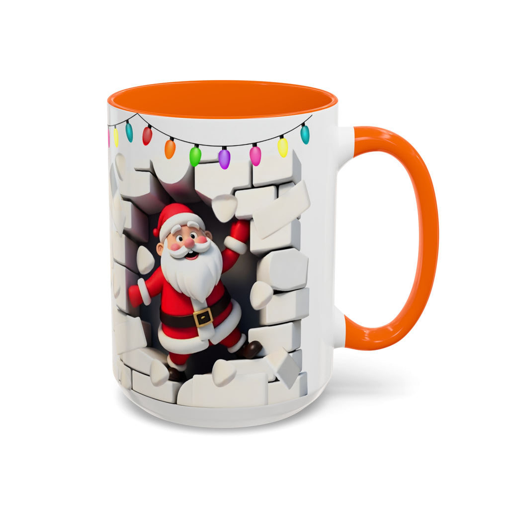 Santa Breaking Through Wall Accent Coffee Mug — Festive Christmas Holiday Gift (15oz)