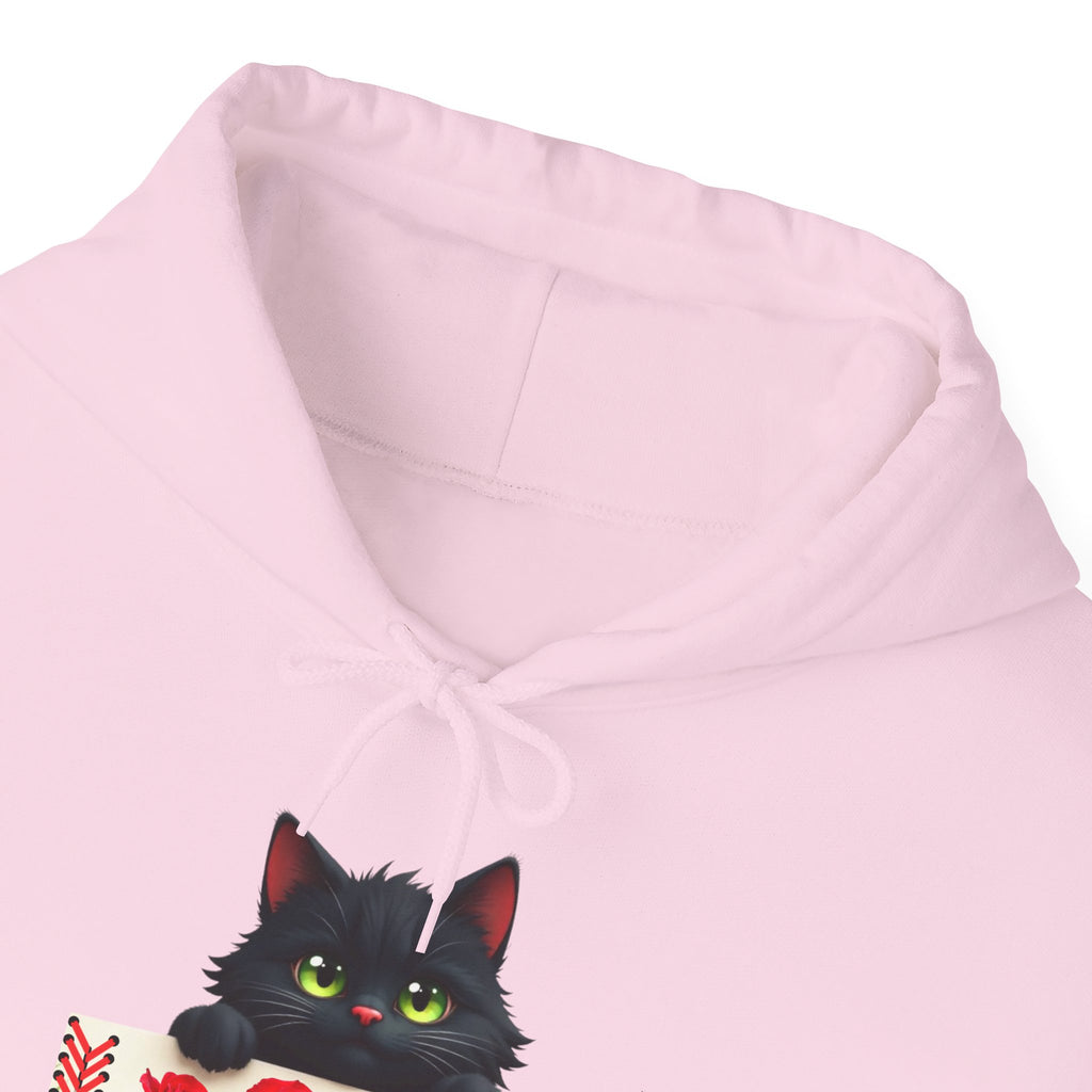 Playful Cat & Roses Hoodie, Fun Design, Cozy Everyday Wear, Gift for Cat Lovers