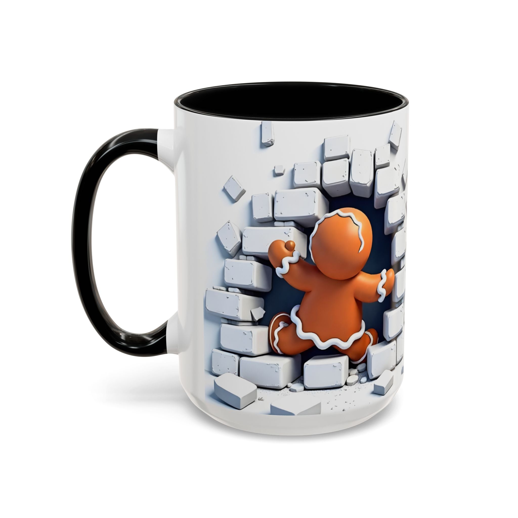 Gingerbread Brick Wall Breaker Mug — Cute Holiday Coffee Cup (15oz)