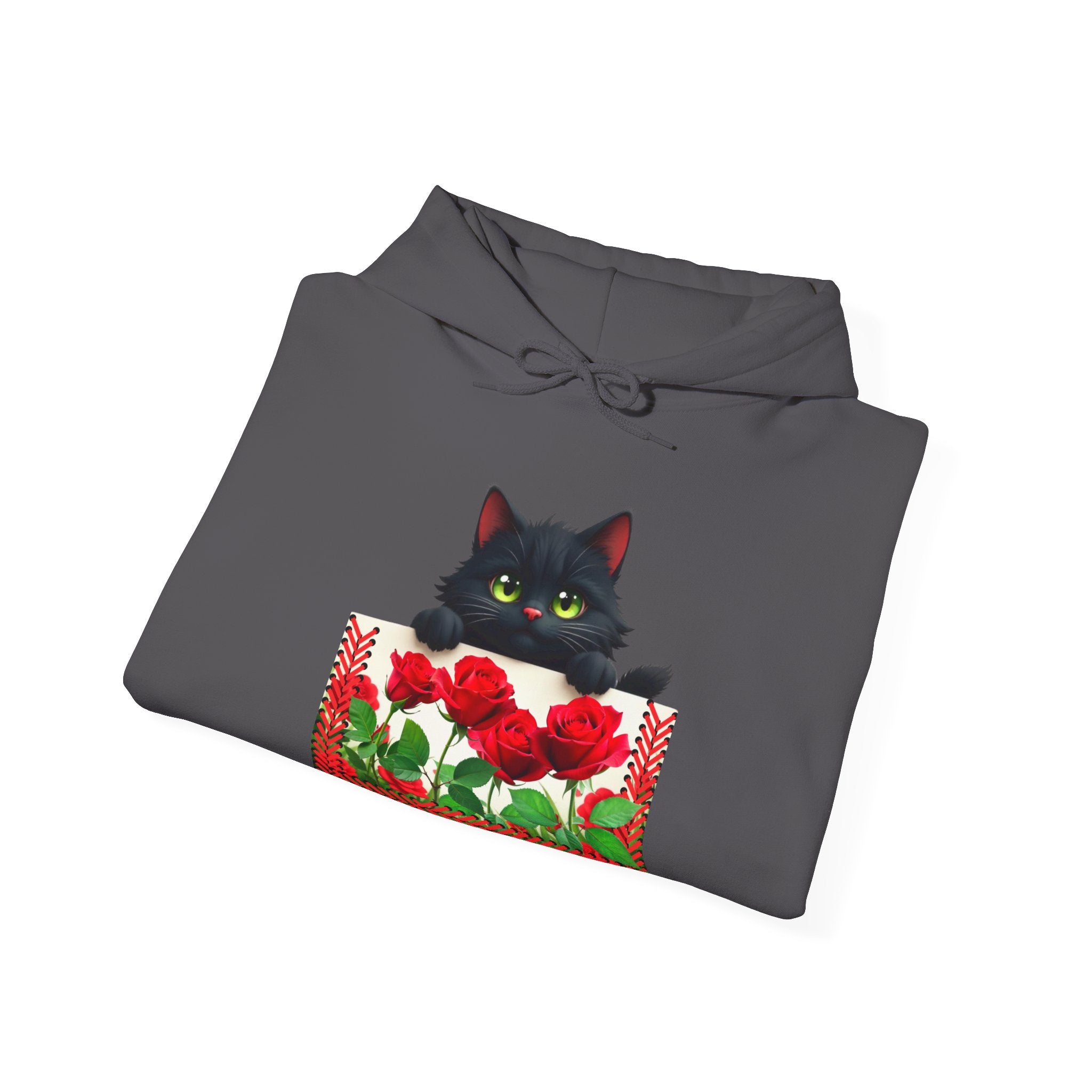 Playful Cat & Roses Hoodie, Fun Design, Cozy Everyday Wear, Gift for Cat Lovers