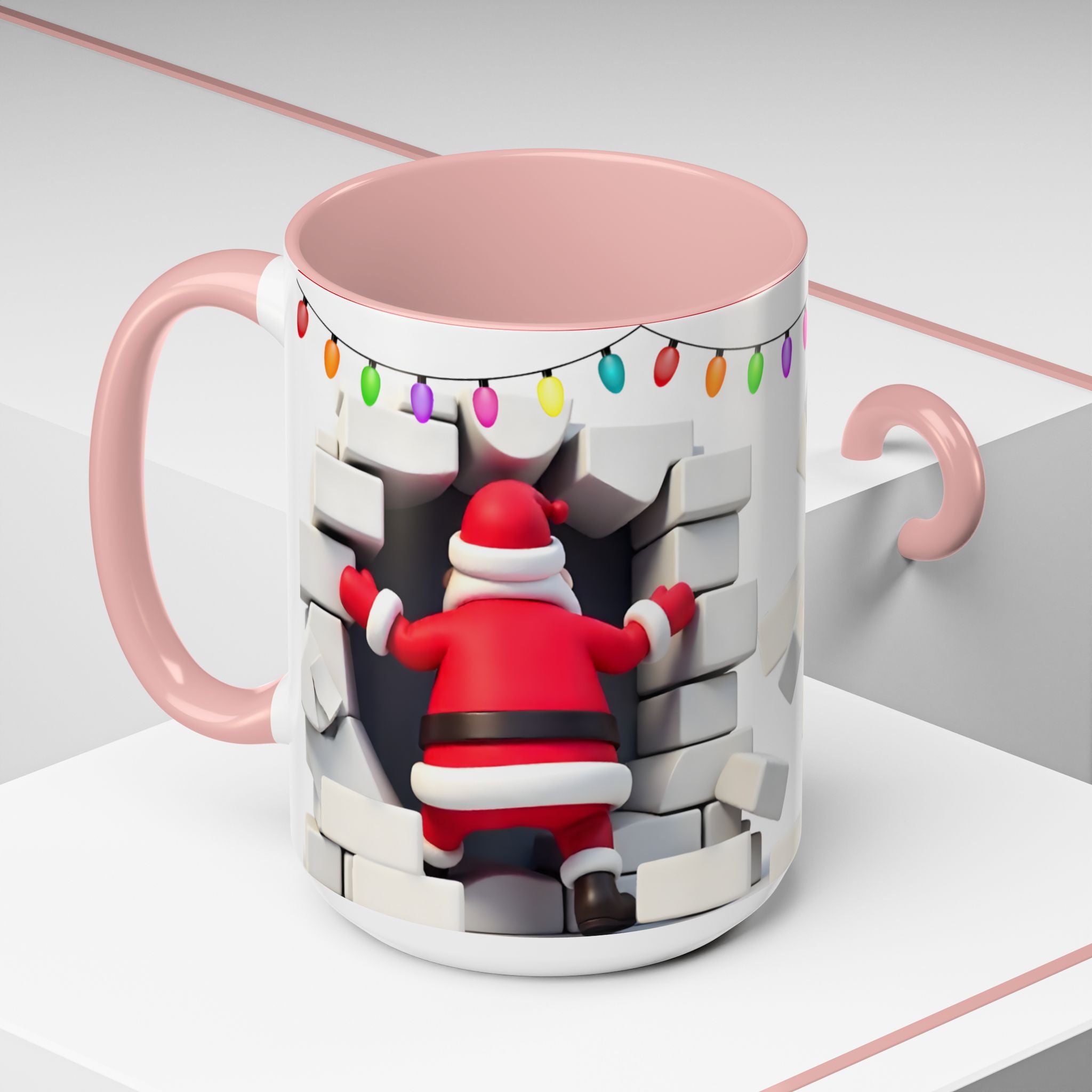 Santa Breaking Through Wall Accent Coffee Mug — Festive Christmas Holiday Gift (15oz)
