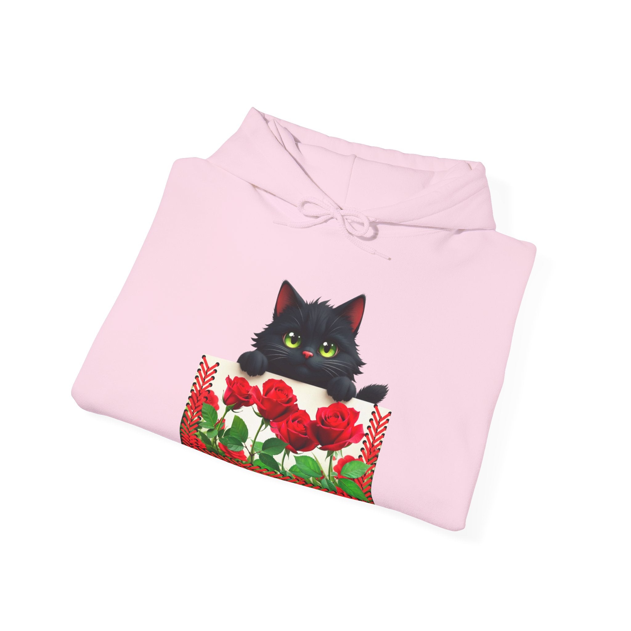 Playful Cat & Roses Hoodie, Fun Design, Cozy Everyday Wear, Gift for Cat Lovers