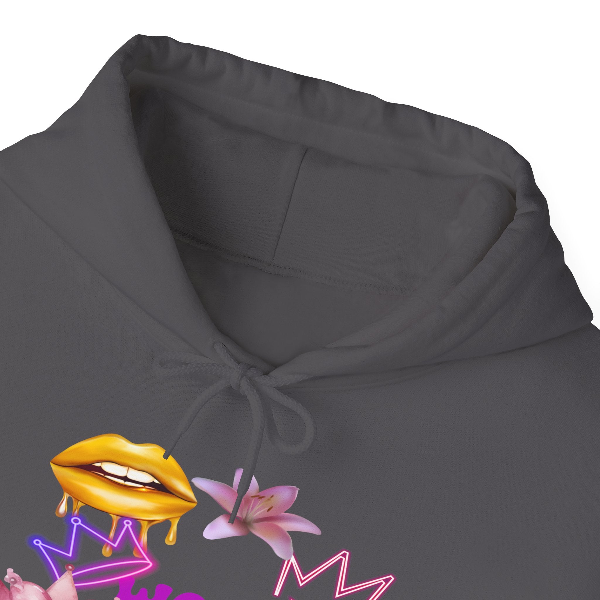 Worth the Wait Hoodie — Feminine Pink Lips & Floral Graphic Sweatshirt