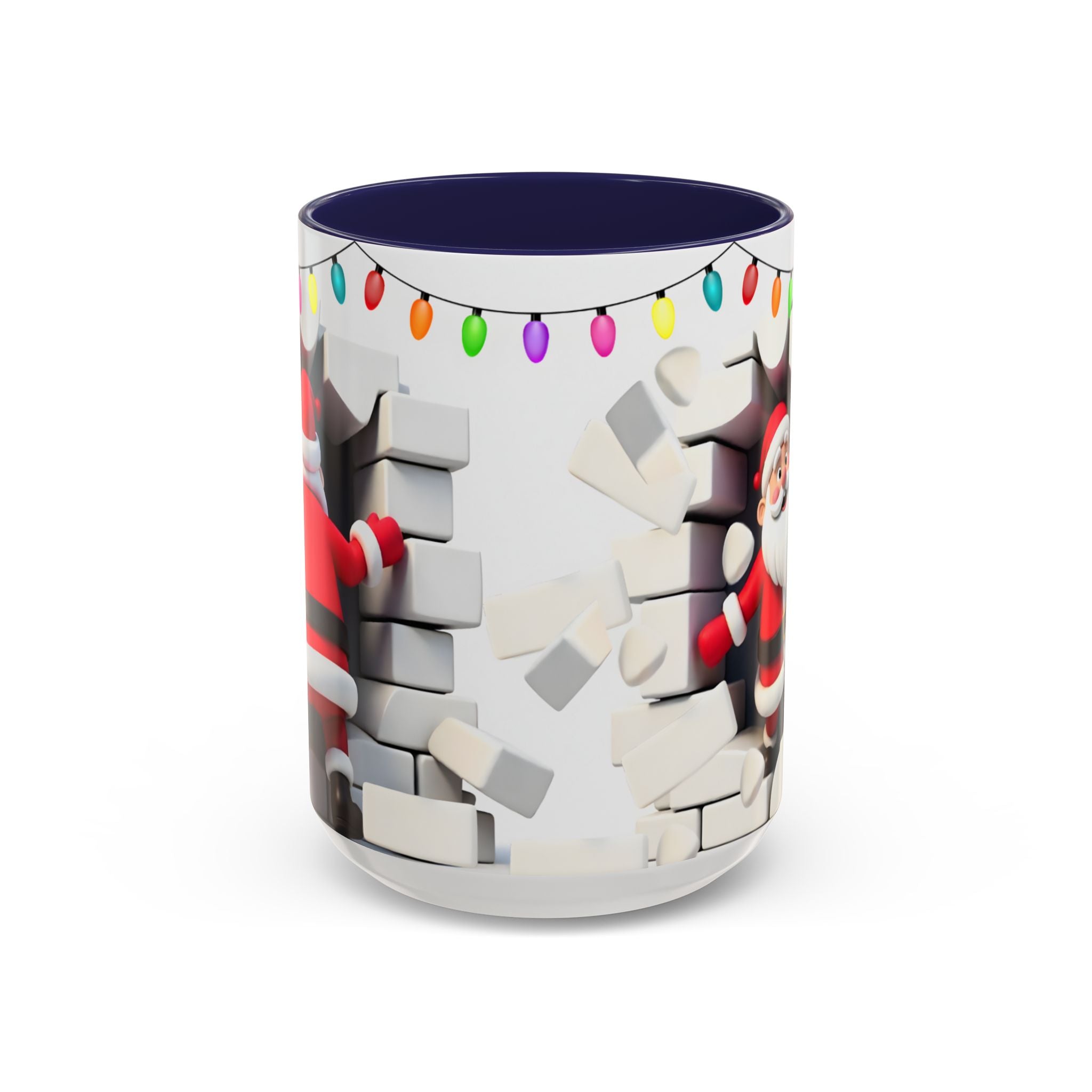 Santa Breaking Through Wall Accent Coffee Mug — Festive Christmas Holiday Gift (15oz)