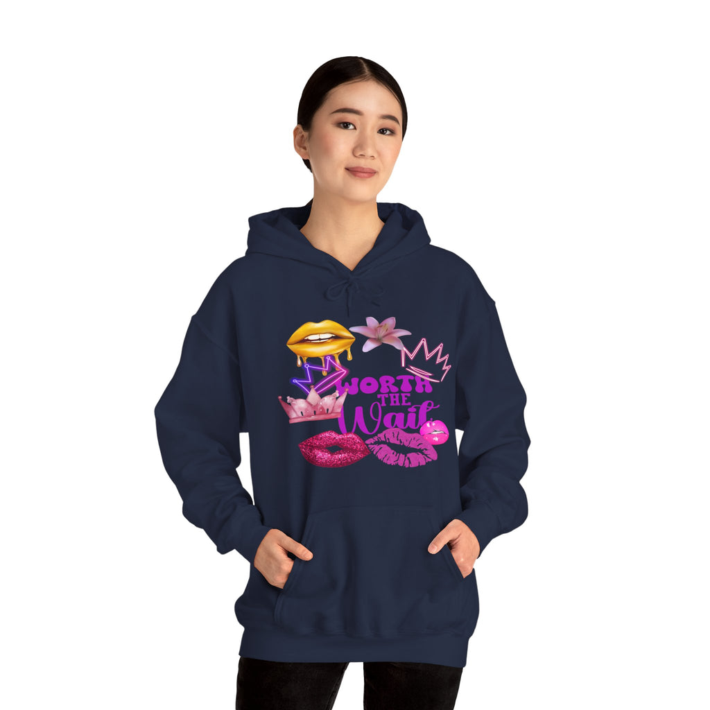 Worth the Wait Hoodie — Feminine Pink Lips & Floral Graphic Sweatshirt