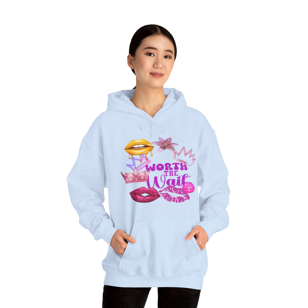 Worth the Wait Hoodie — Feminine Pink Lips & Floral Graphic Sweatshirt