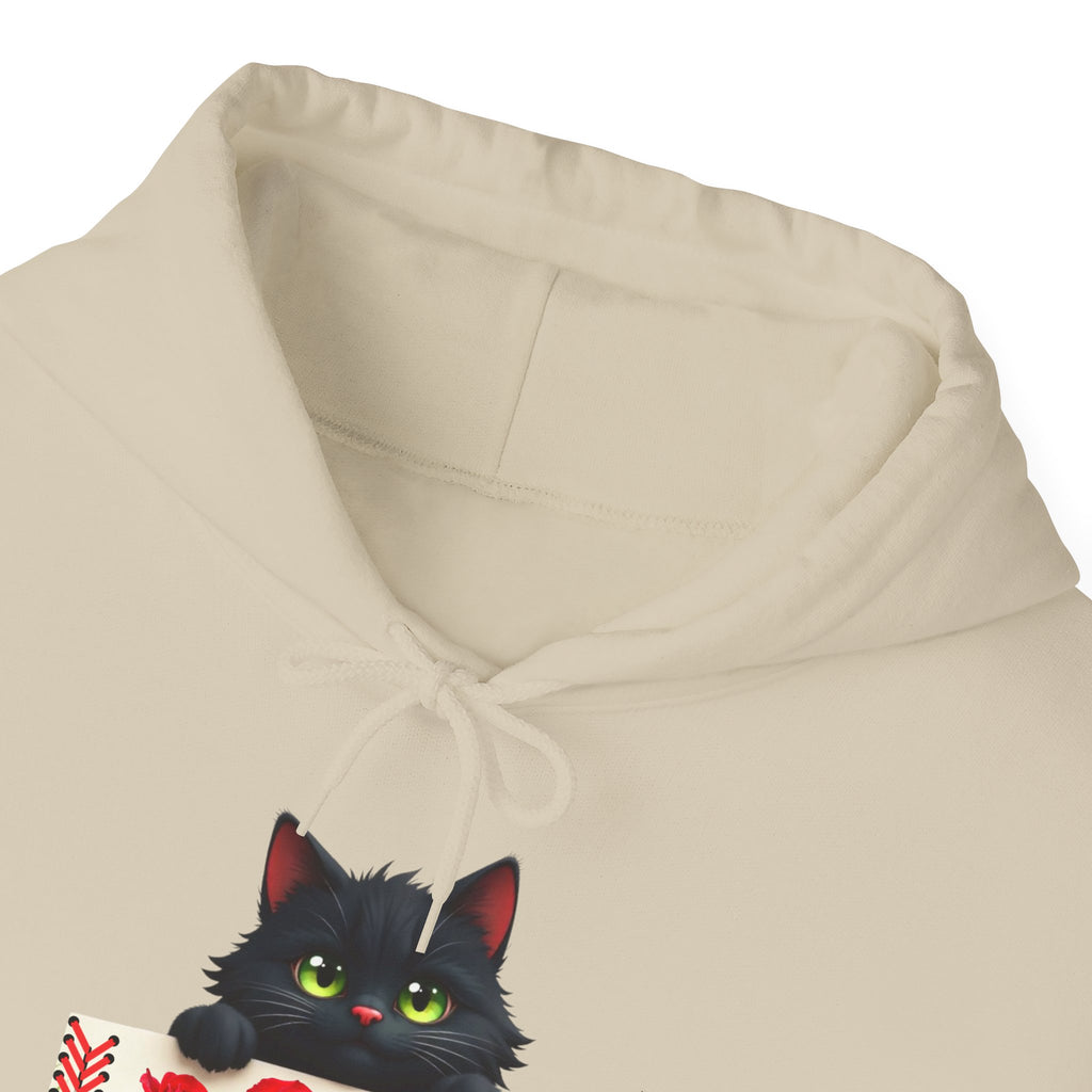 Playful Cat & Roses Hoodie, Fun Design, Cozy Everyday Wear, Gift for Cat Lovers