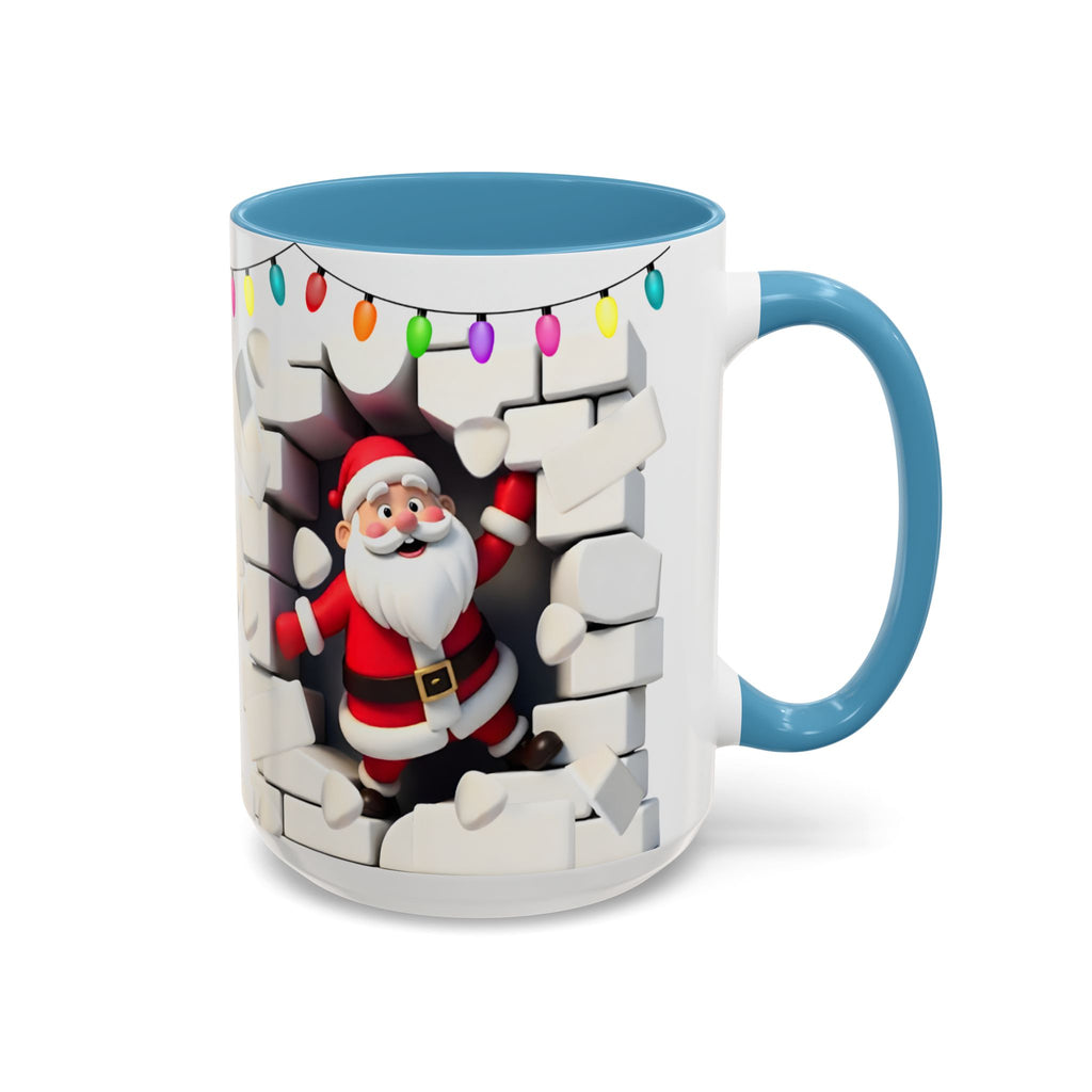Santa Breaking Through Wall Accent Coffee Mug — Festive Christmas Holiday Gift (15oz)