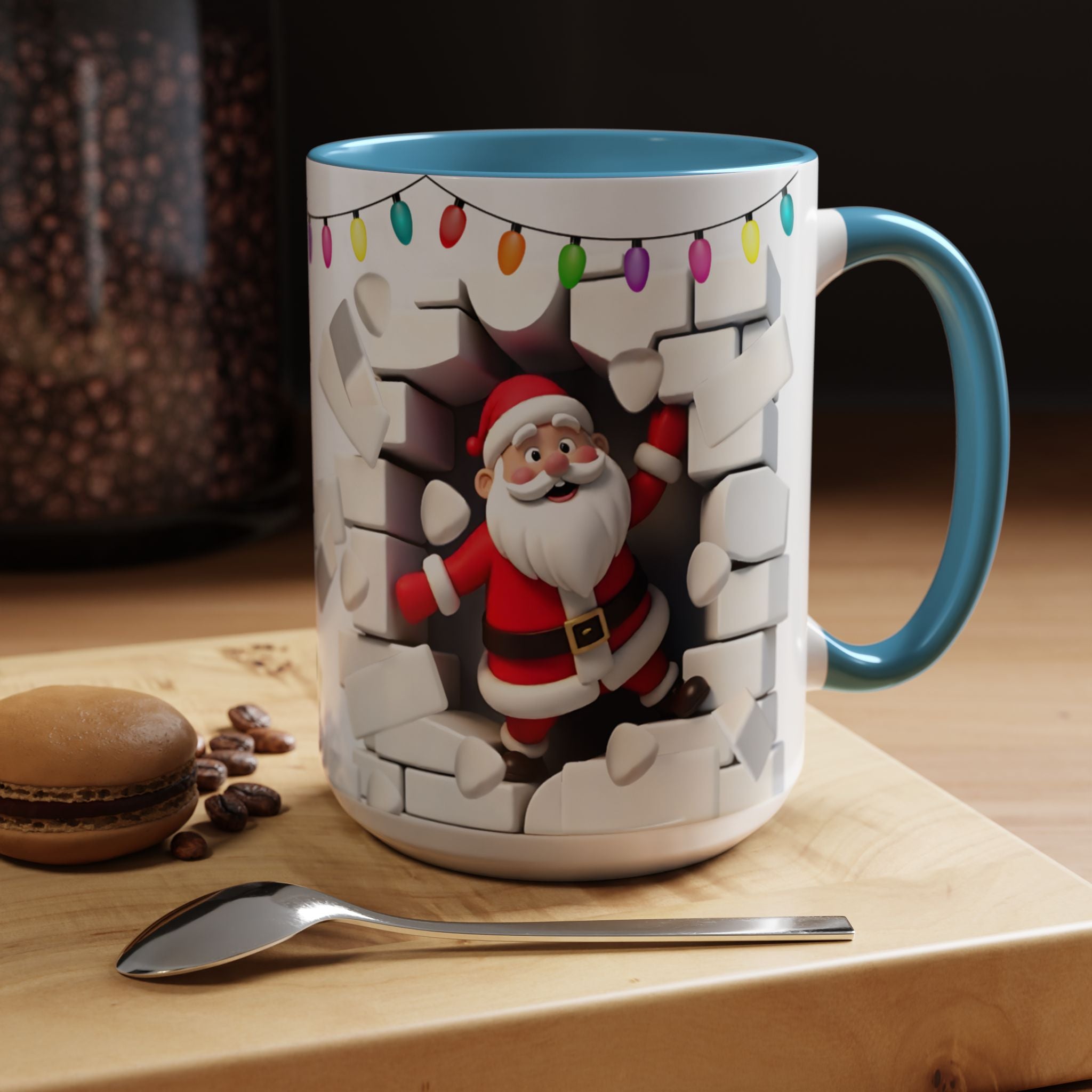 Santa Breaking Through Wall Accent Coffee Mug — Festive Christmas Holiday Gift (15oz)