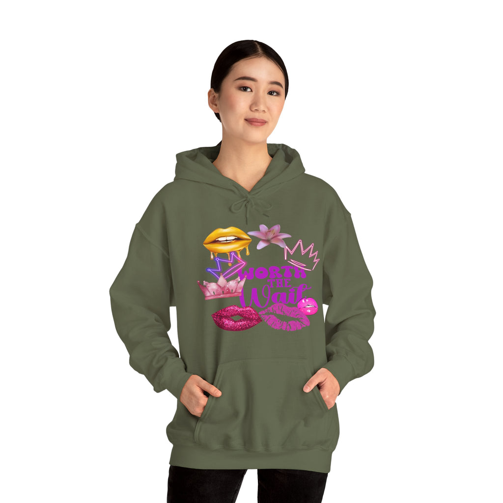 Worth the Wait Hoodie — Feminine Pink Lips & Floral Graphic Sweatshirt