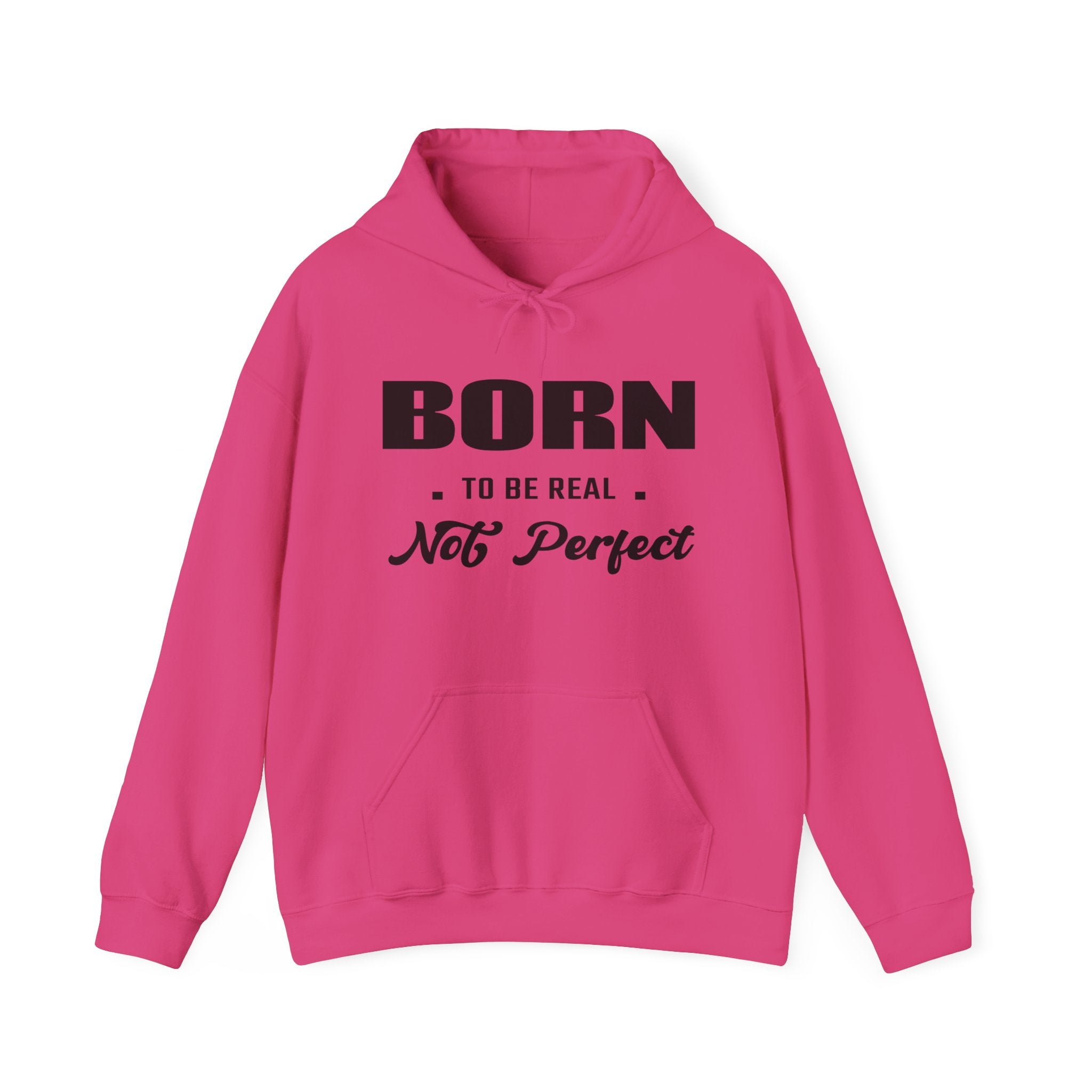 Born Real, Not Perfect, Cozy Unisex Heavy Blend Hooded Sweatshirt – White