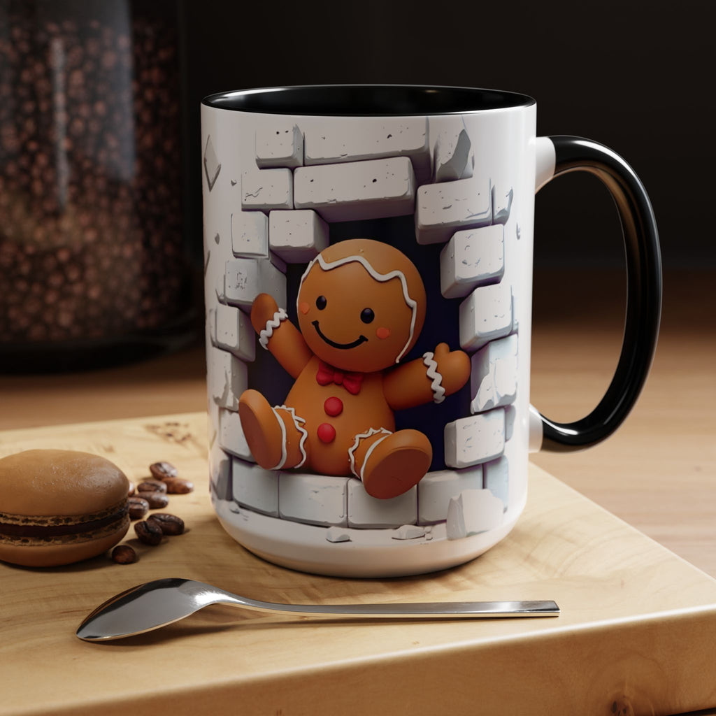 Gingerbread Brick Wall Breaker Mug — Cute Holiday Coffee Cup (15oz)