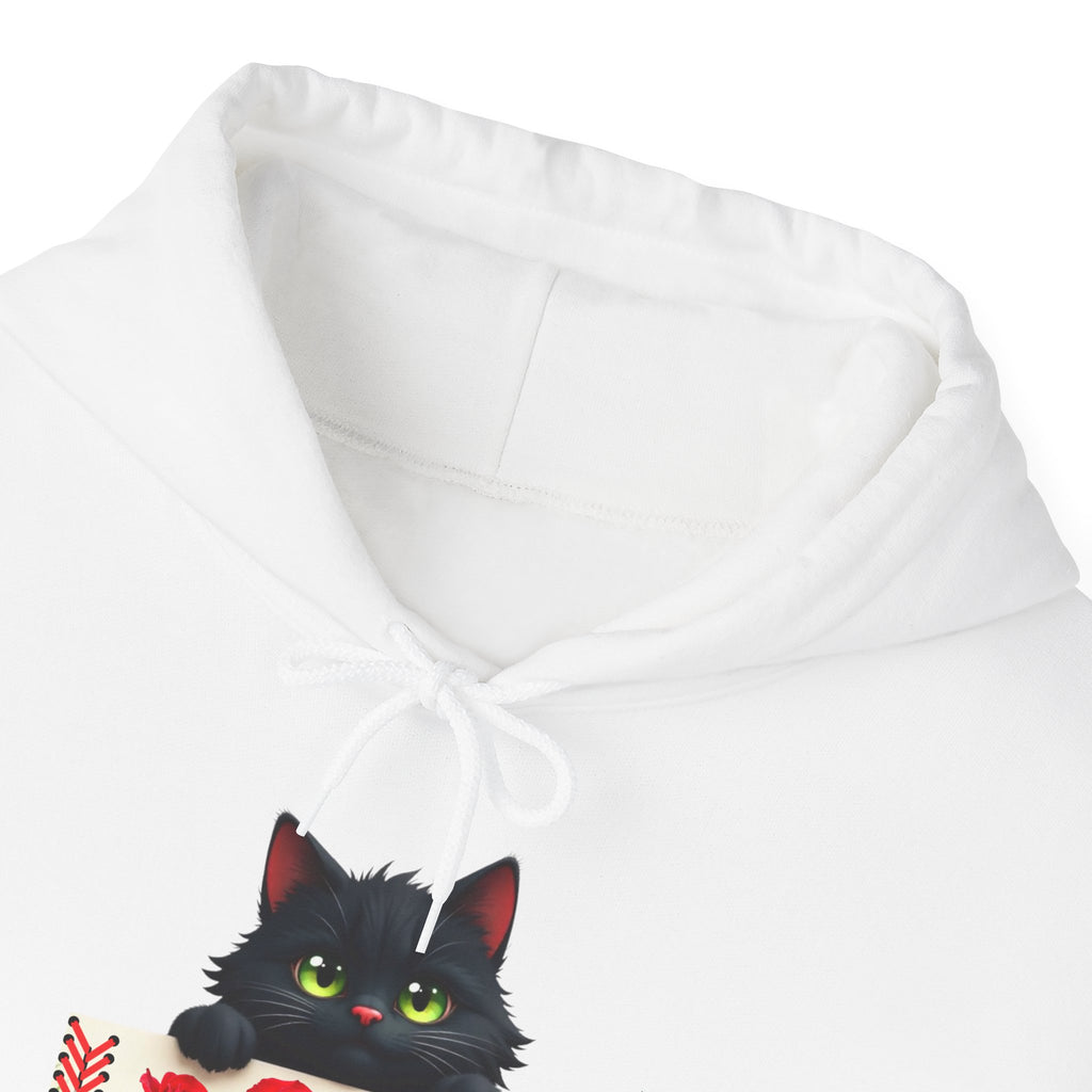 Playful Cat & Roses Hoodie, Fun Design, Cozy Everyday Wear, Gift for Cat Lovers