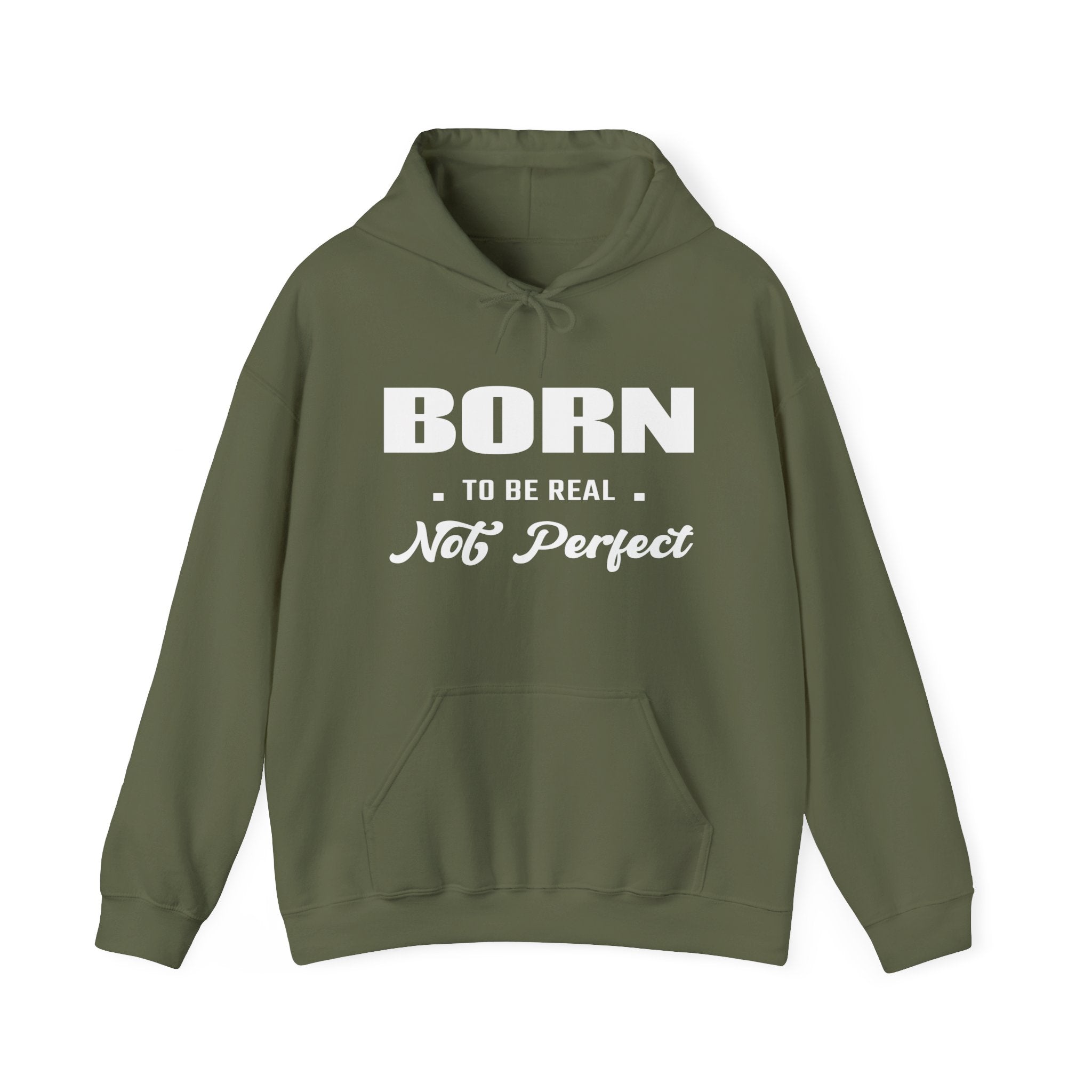 Born Real, Not Perfect, Cozy Unisex Heavy Blend Hooded Sweatshirt – Black