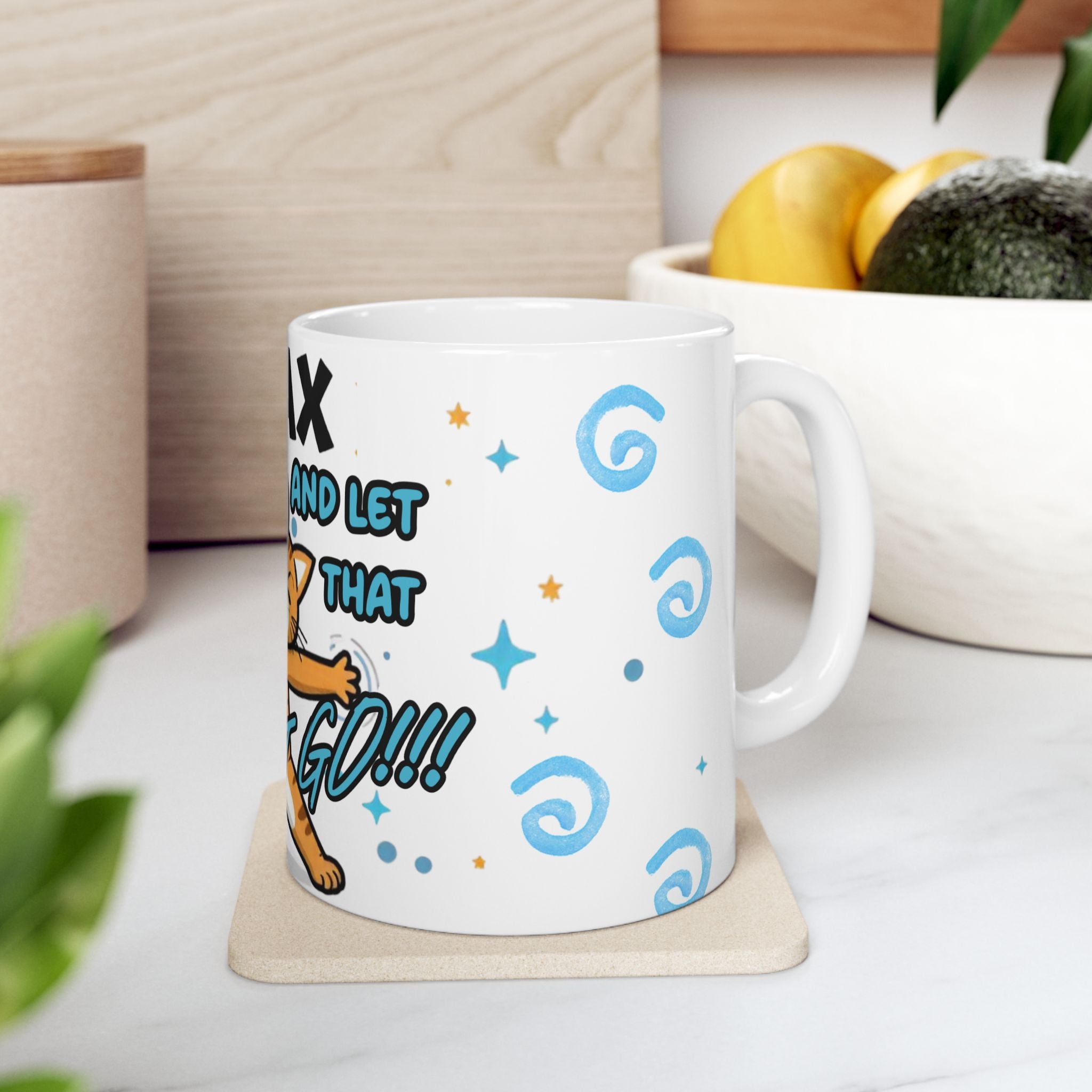 Relax and Let That Shit Go Cat Mug - Funny Ceramic Coffee Cup for Cat Lovers