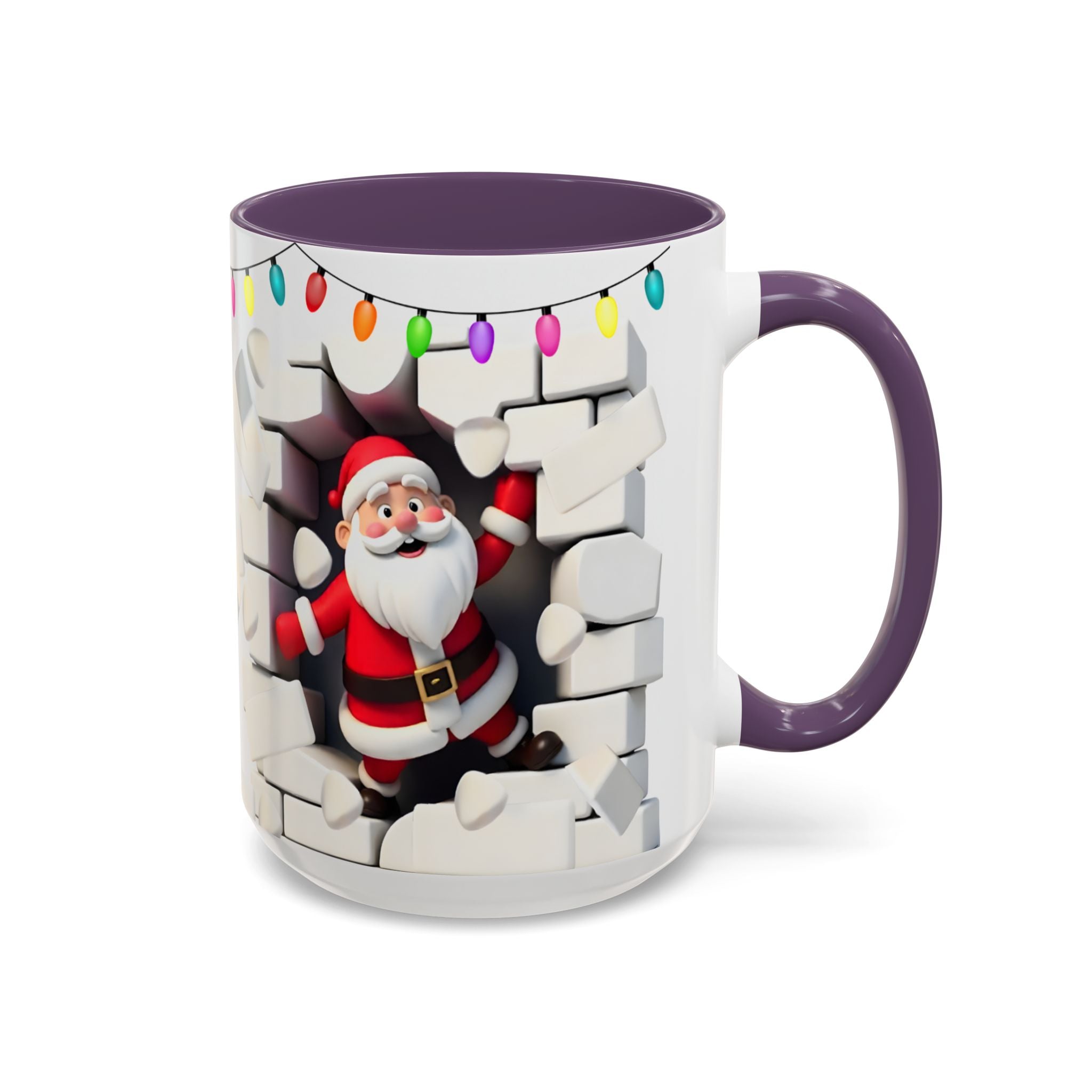 Santa Breaking Through Wall Accent Coffee Mug — Festive Christmas Holiday Gift (15oz)