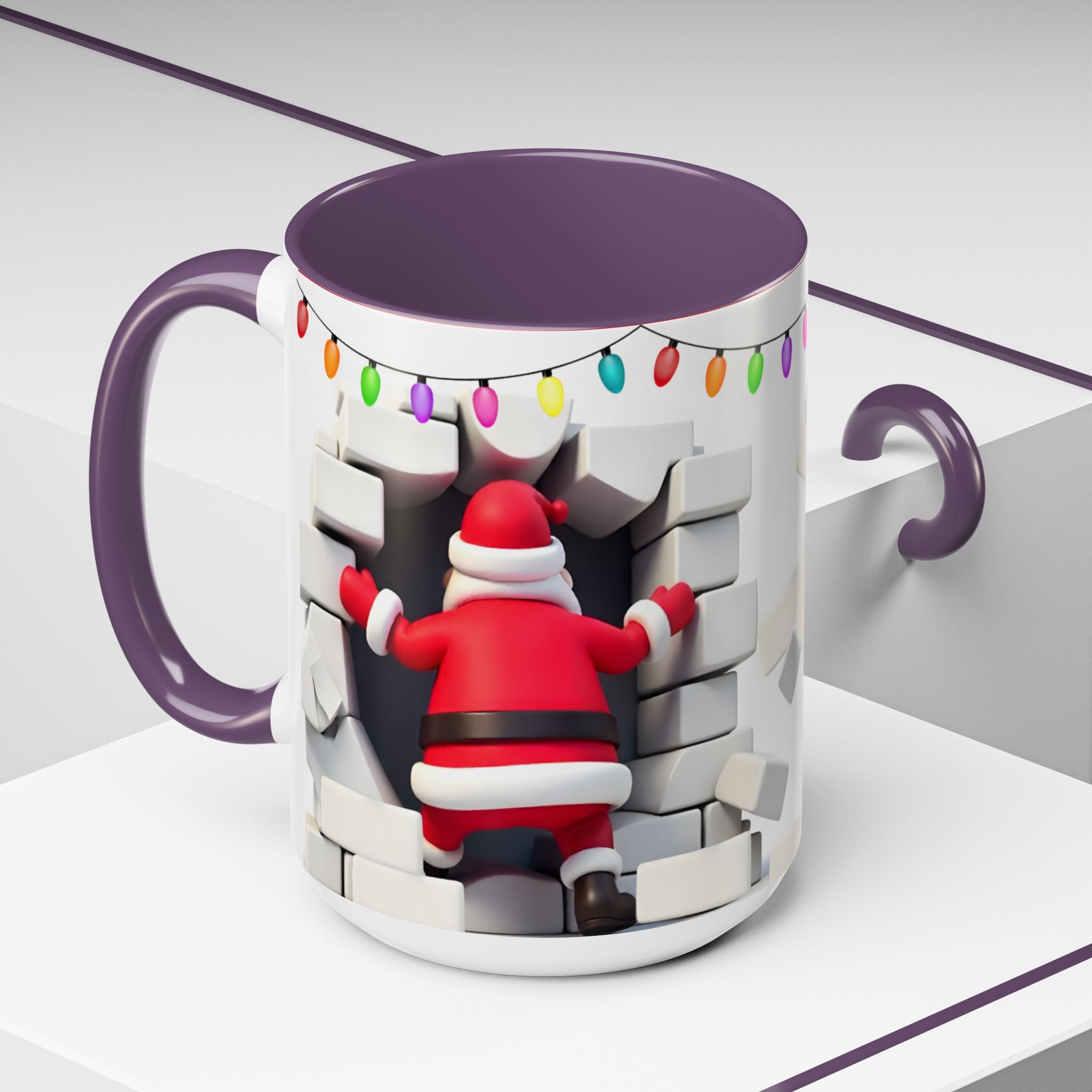 Santa Breaking Through Wall Accent Coffee Mug — Festive Christmas Holiday Gift (15oz)