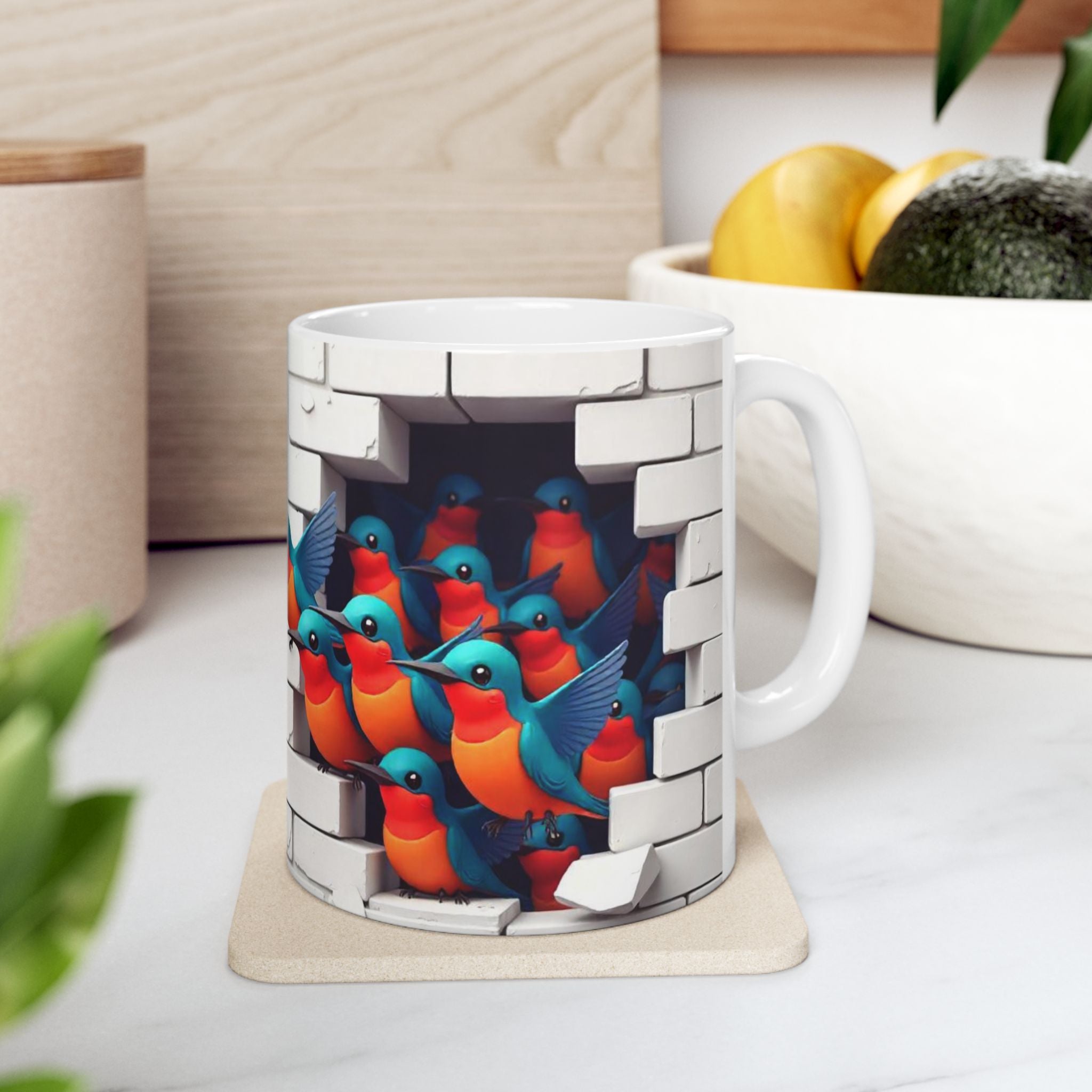 Colorful Kingfisher Ceramic Mug - Whimsical Bird Design for Nature Lovers
