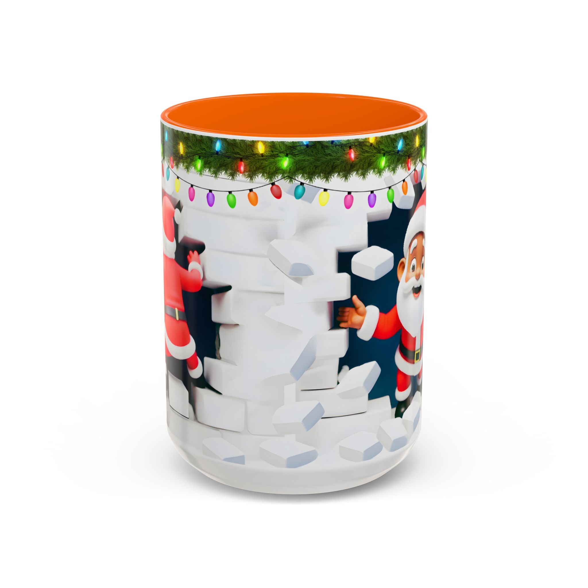 Christmas Santa Accent Coffee Mug — Festive Lights & Jolly Santa Holiday Gift (15oz)