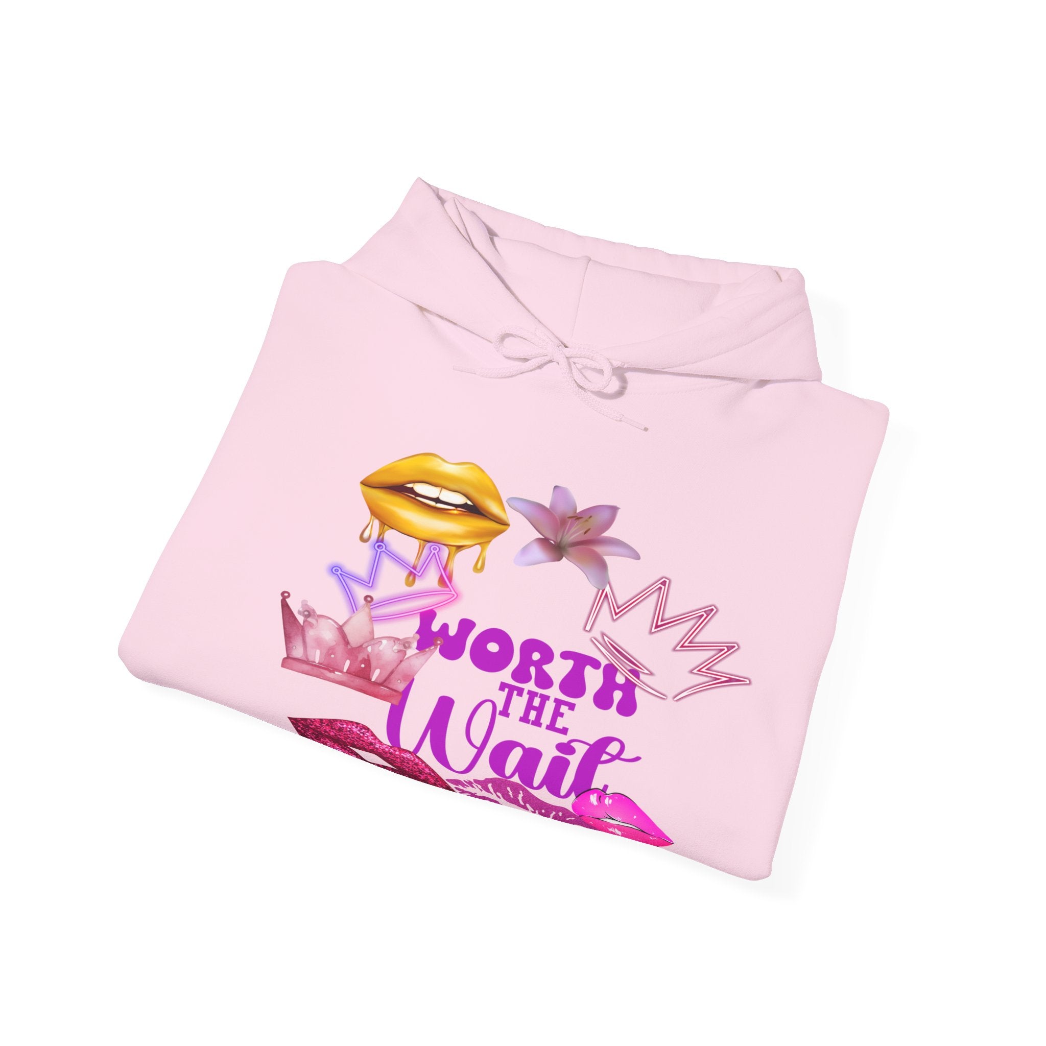 Worth the Wait Hoodie — Feminine Pink Lips & Floral Graphic Sweatshirt